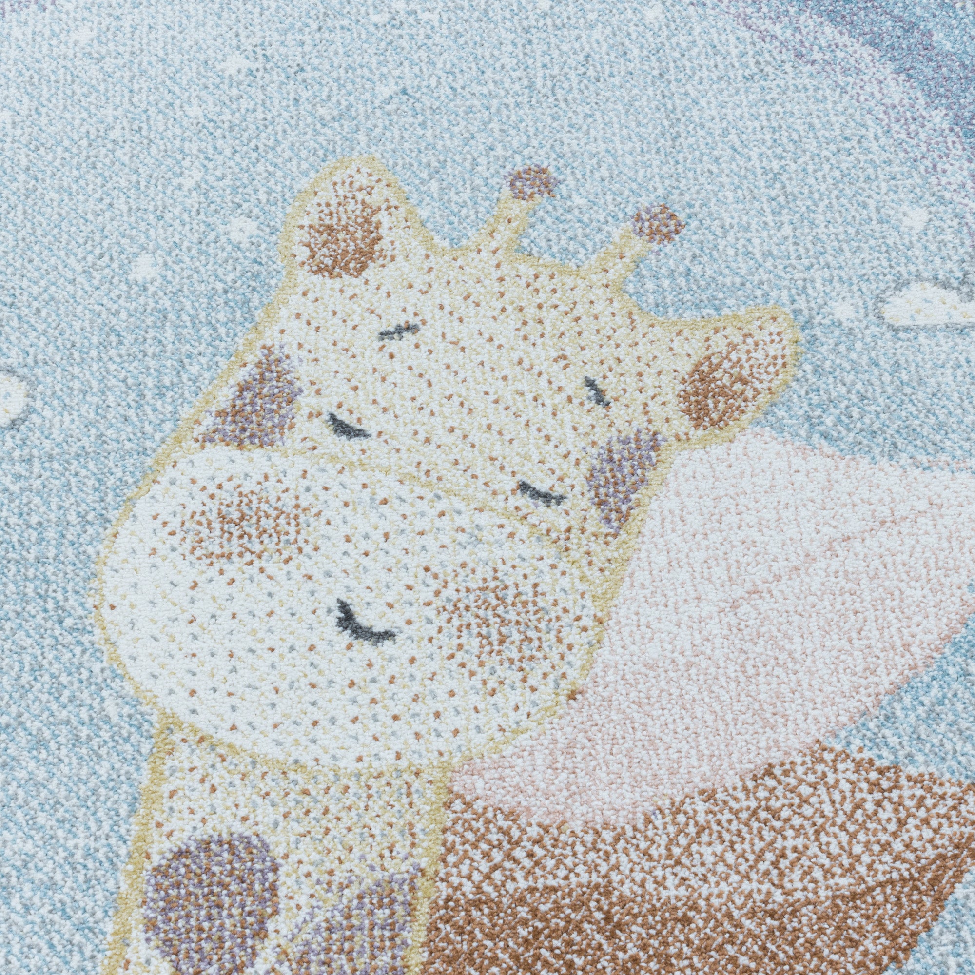 Kinderteppich Giraffe-Design Blau Pflegeleicht Teppich Kinderzimmer
