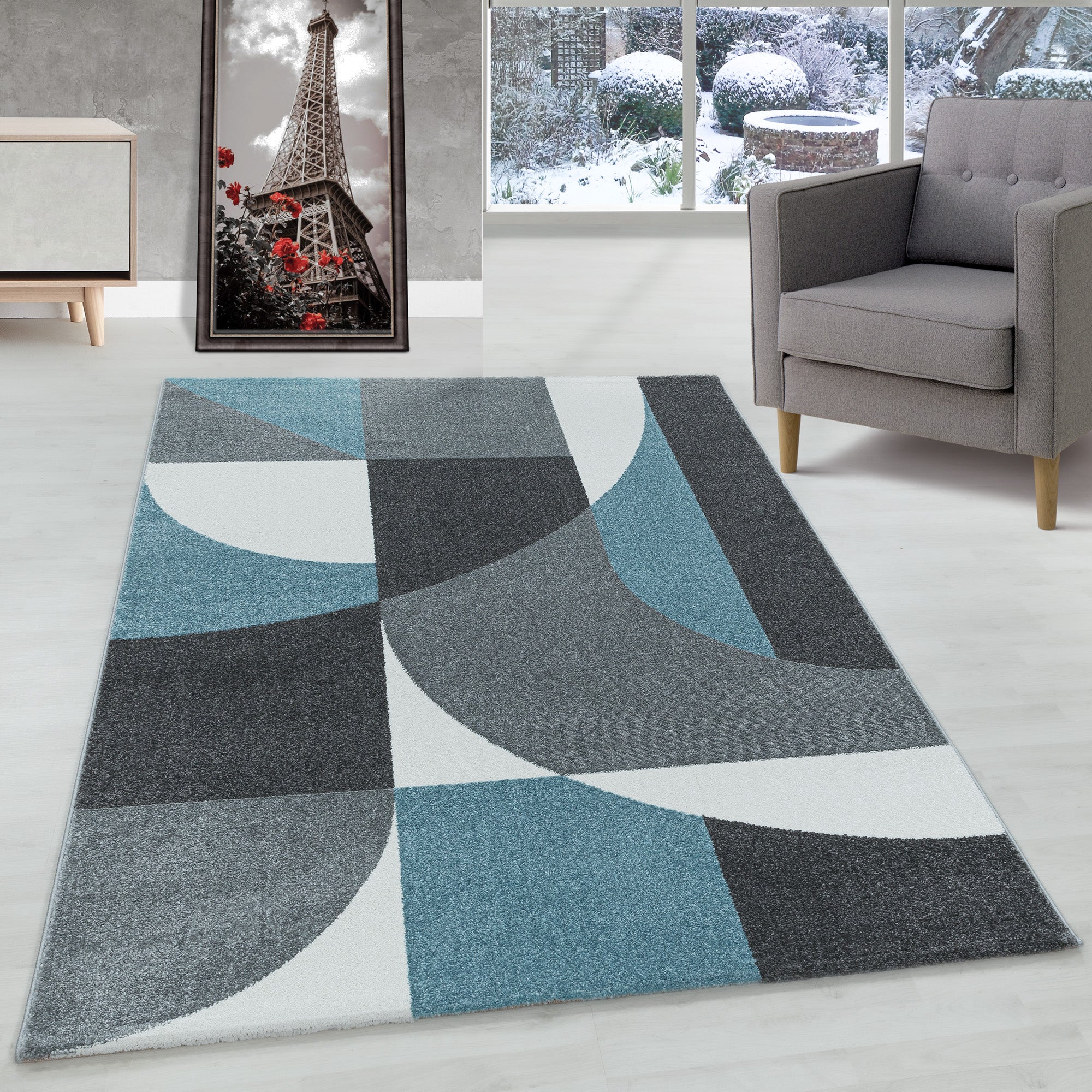 Designer Kurzflor Teppich Geometrisch Design Pflegeleicht Teppich Wohnzimmer