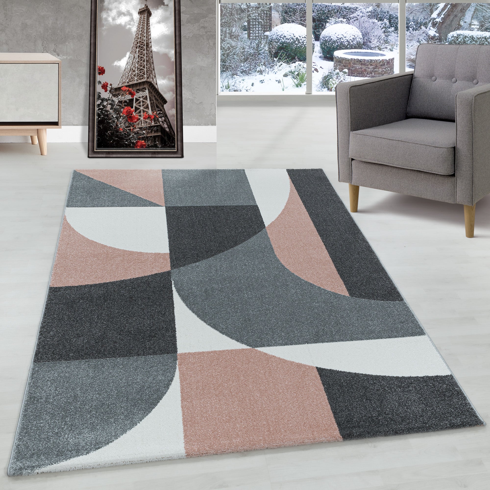 Designer Kurzflor Teppich Geometrisch Design Pflegeleicht Teppich Wohnzimmer