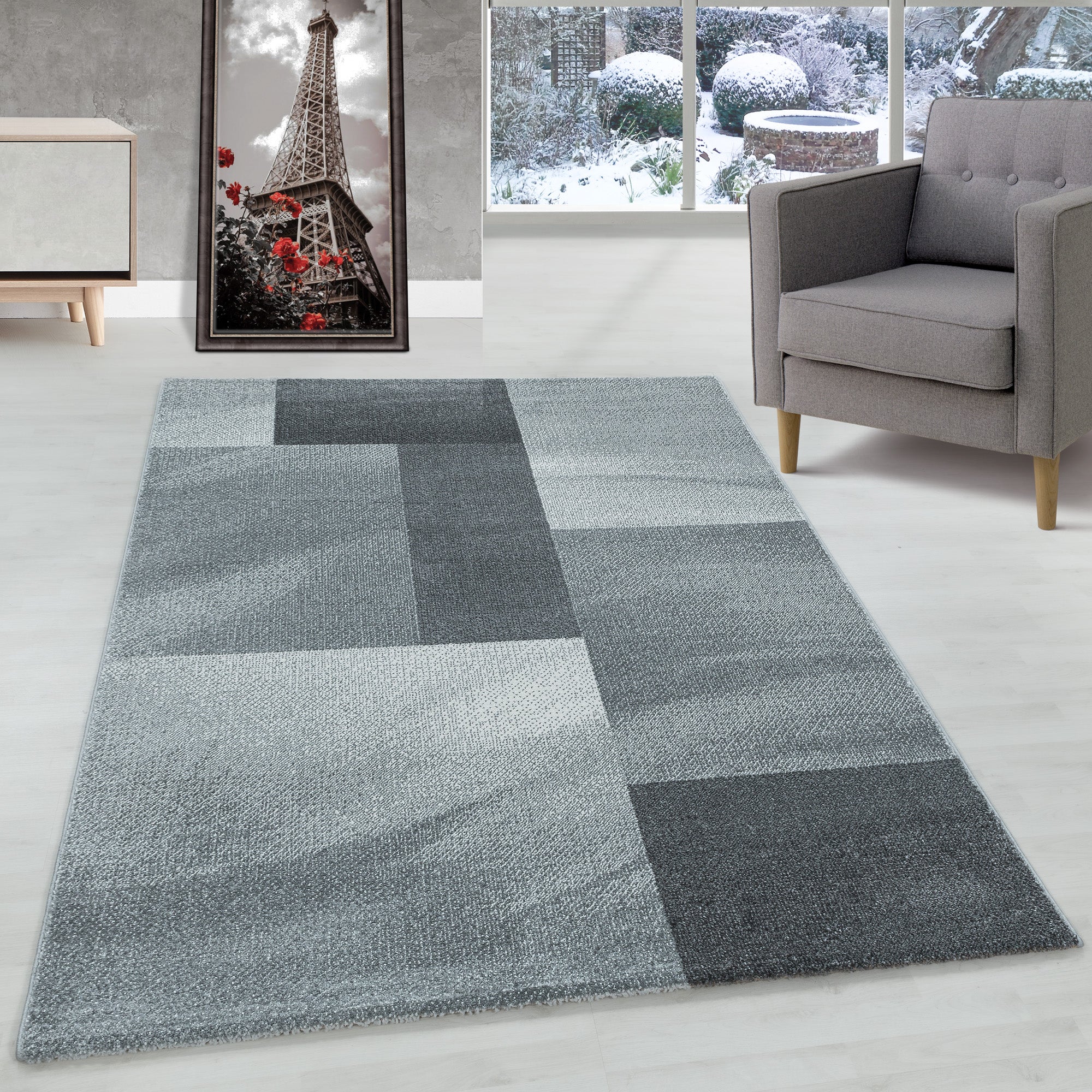 Designer Kurzflor Teppich Abstrakt Kariert Design Modern Teppich Wohnzimmer