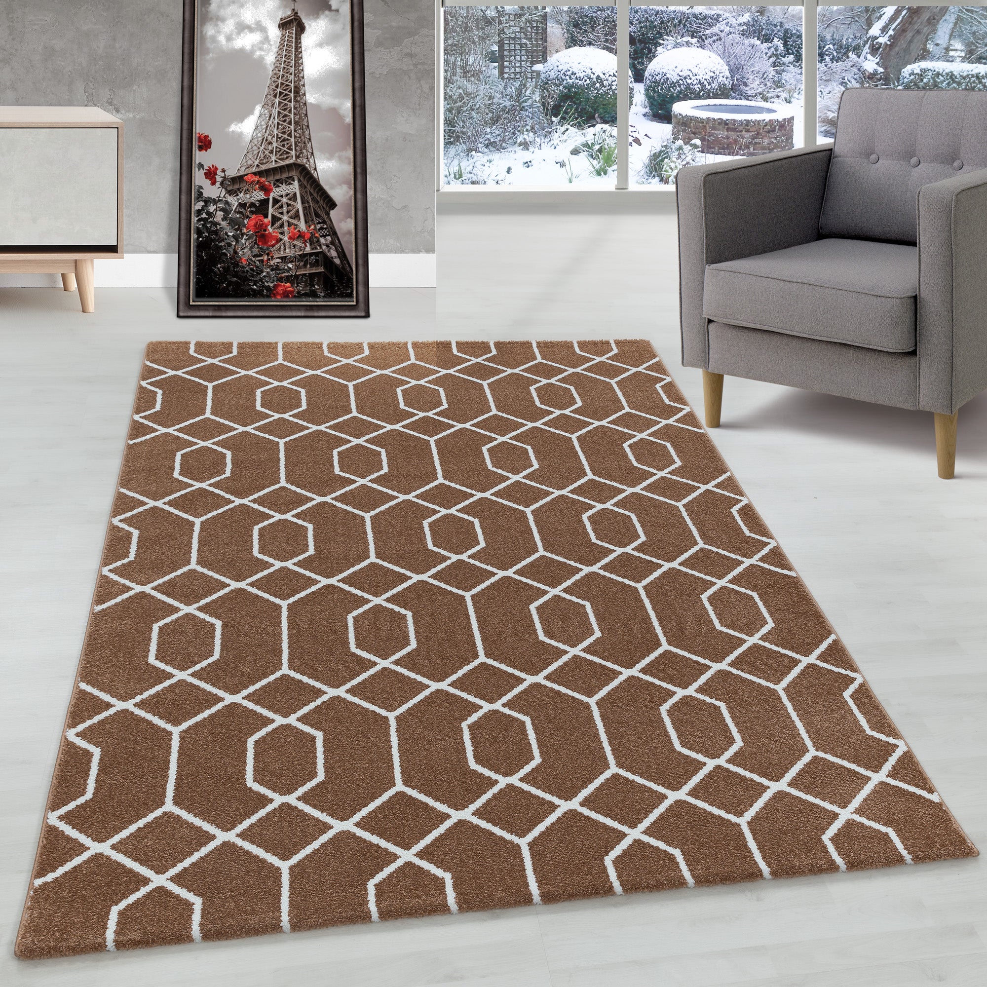 Designer Kurzflor Teppich Geometrisches Design Pflegeleicht Teppich Wohnzimmer