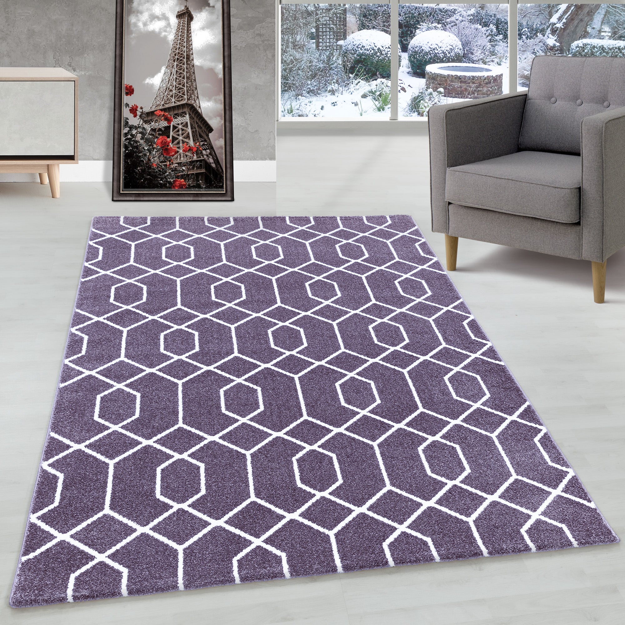 Designer Kurzflor Teppich Geometrisches Design Pflegeleicht Teppich Wohnzimmer