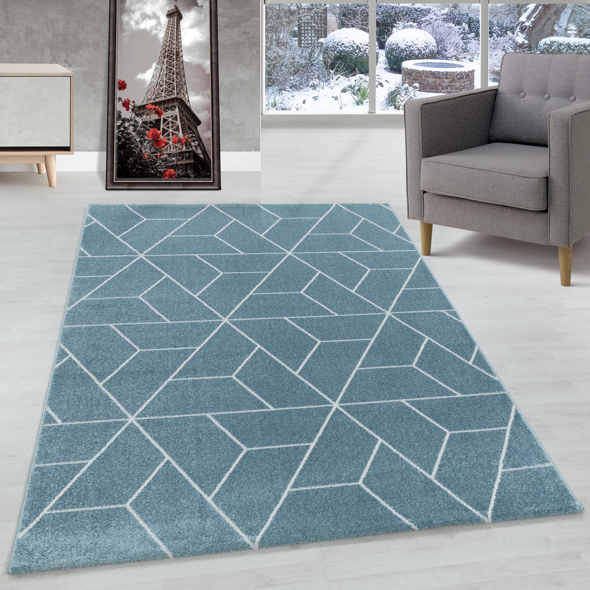 Designer Kurzflor Teppich Geometrisches Design Pflegeleicht Teppich Wohnzimmer