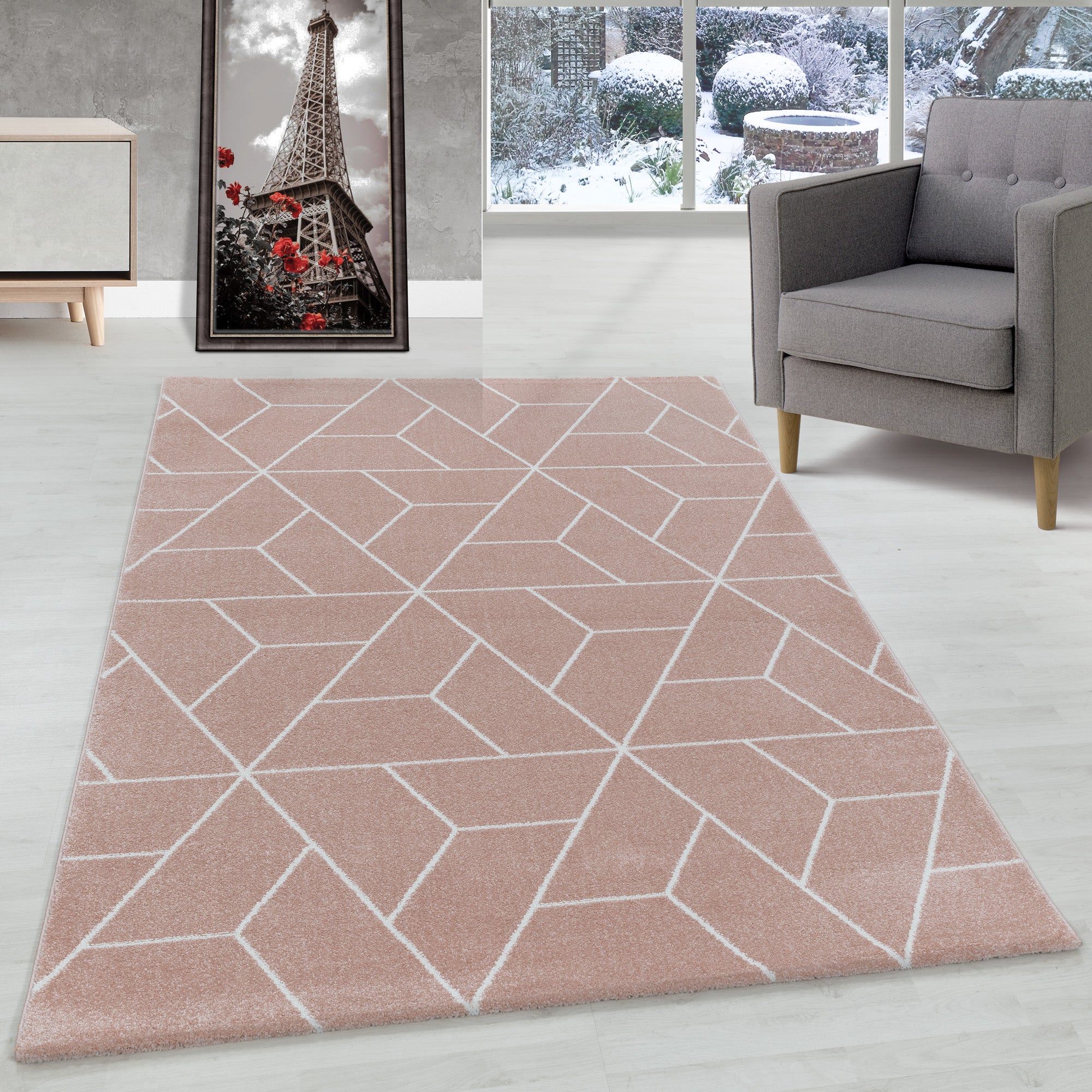 Designer Kurzflor Teppich Geometrisches Design Pflegeleicht Teppich Wohnzimmer