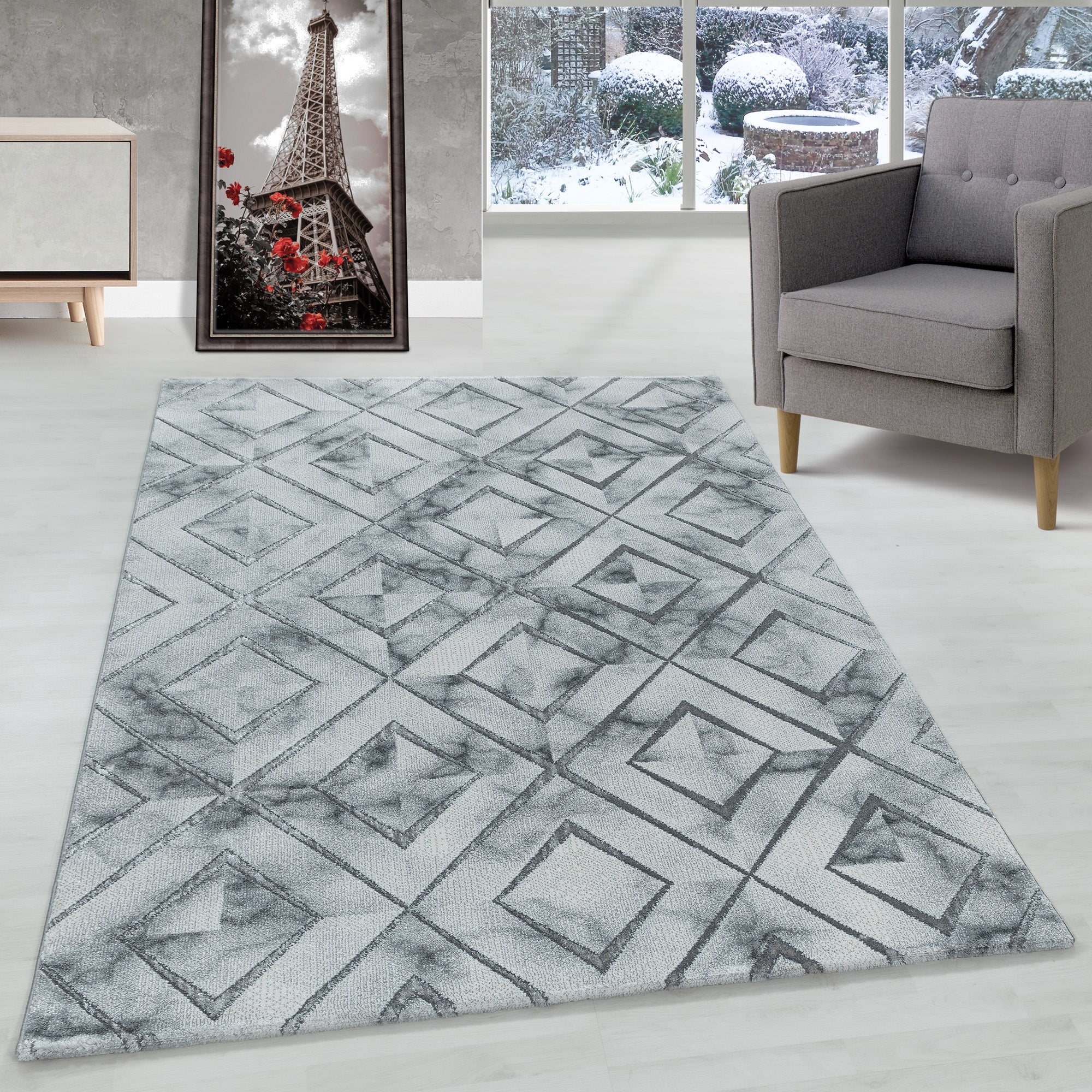 Teppich Wohnzimmer Rauten Design Teppich Marmor Optik Skandinavische Stil