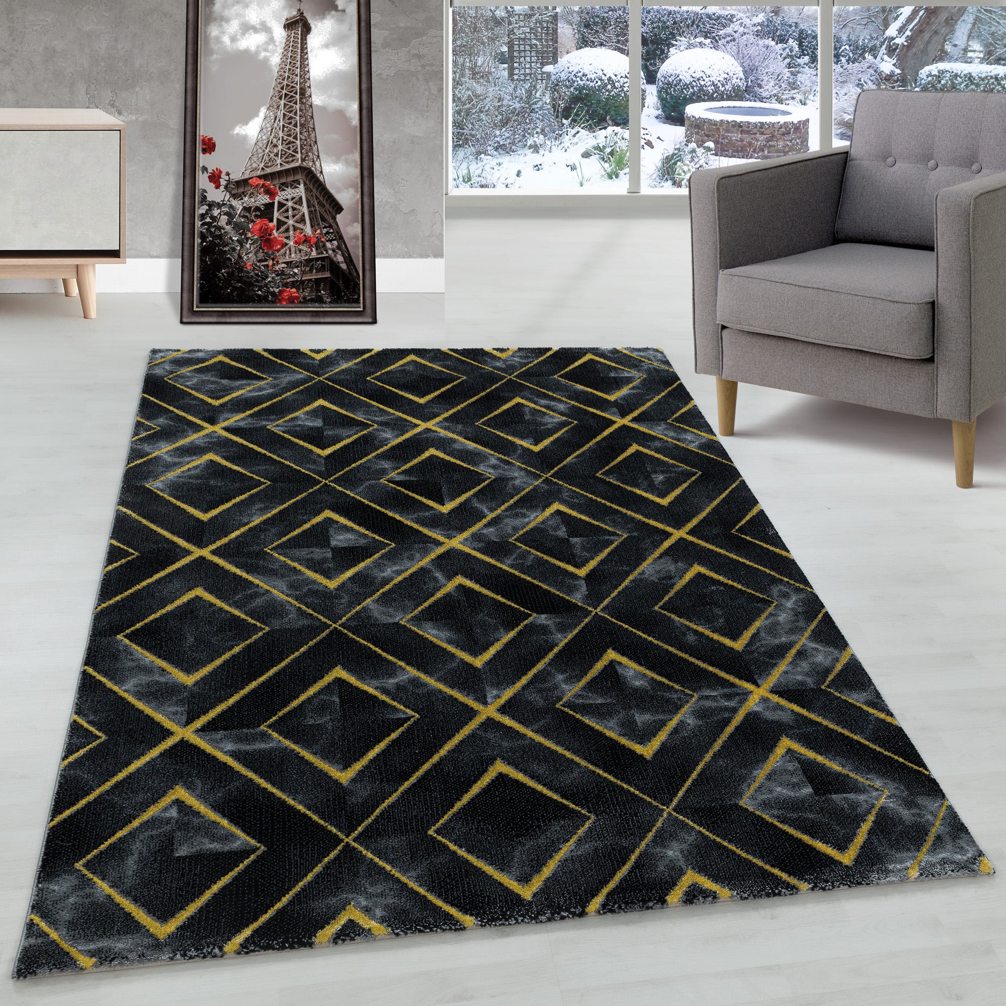 Teppich Wohnzimmer Rauten Design Teppich Marmor Optik Skandinavische Stil
