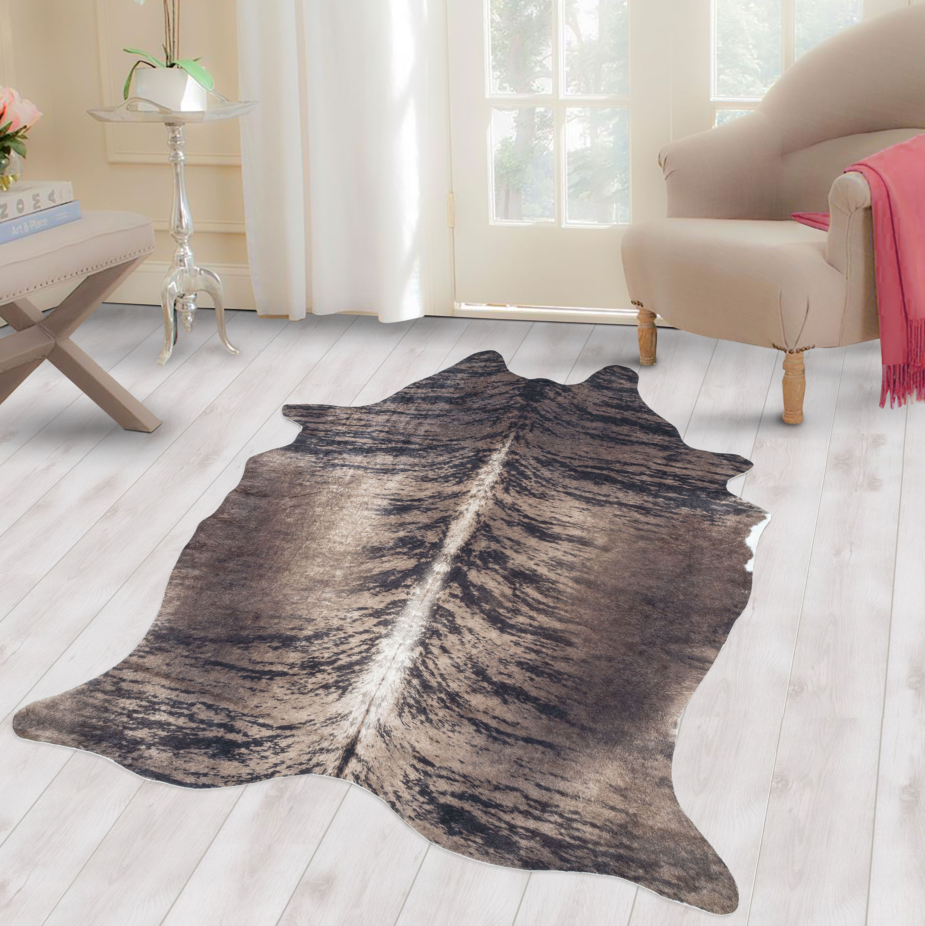 Fellteppich Kunstfell Rinderfell Imitat Digitaldruck Waschbar Rutschfest