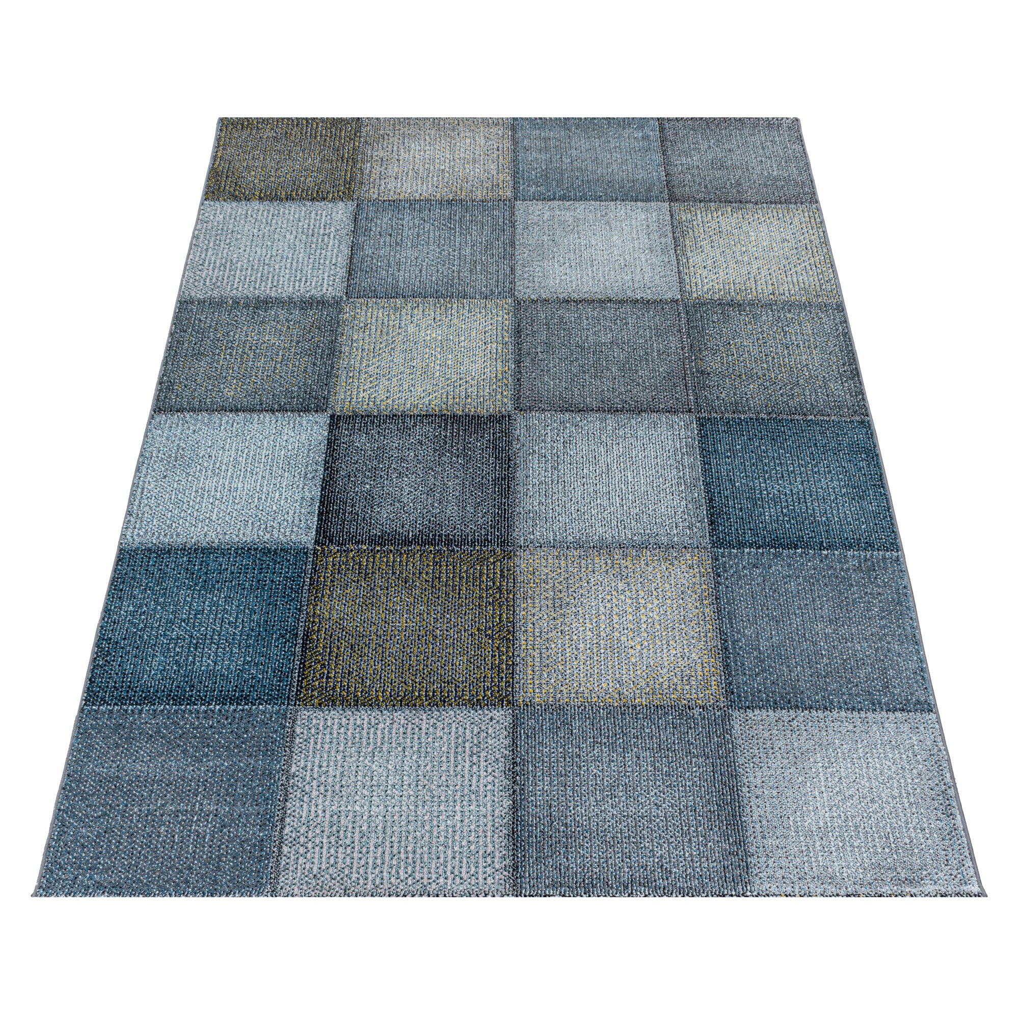 Modern Designer Wohnzimmer Teppich Weicher Kurzflor Kariert Design Robust