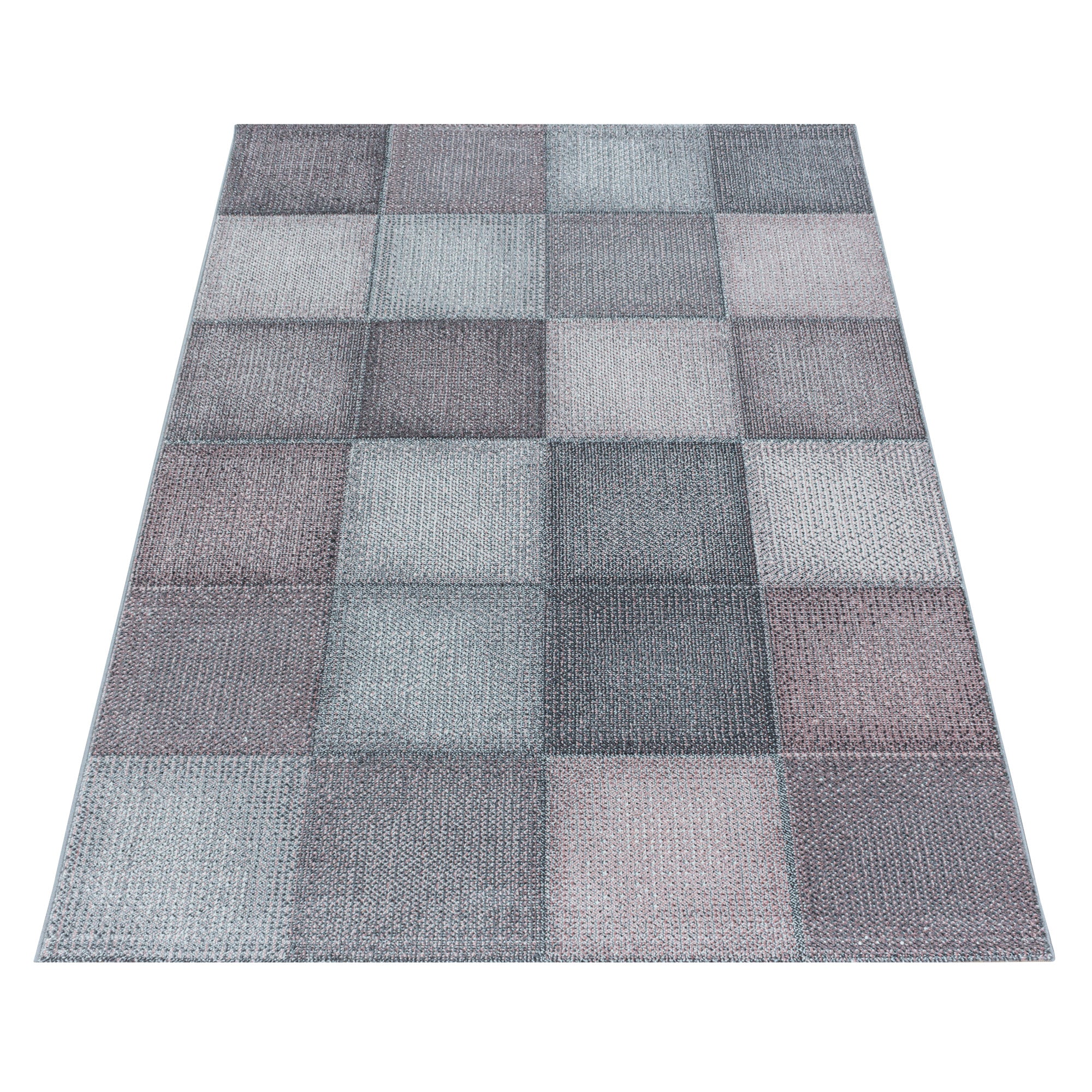 Modern Designer Wohnzimmer Teppich Weicher Kurzflor Kariert Design Robust