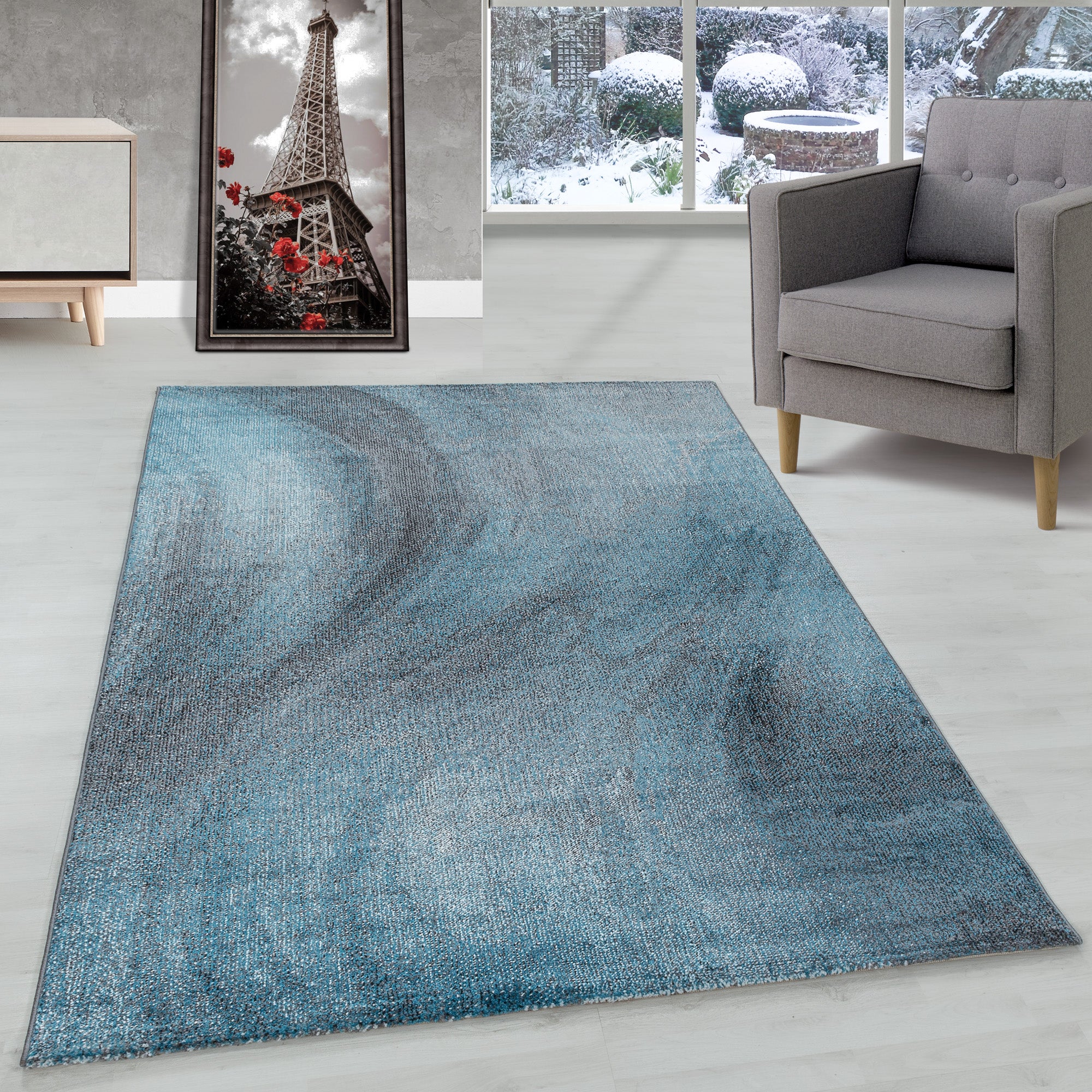 Modern Designer Wohnzimmer Teppich Weich Kurzflor Abstrakt Wellen Design Robust