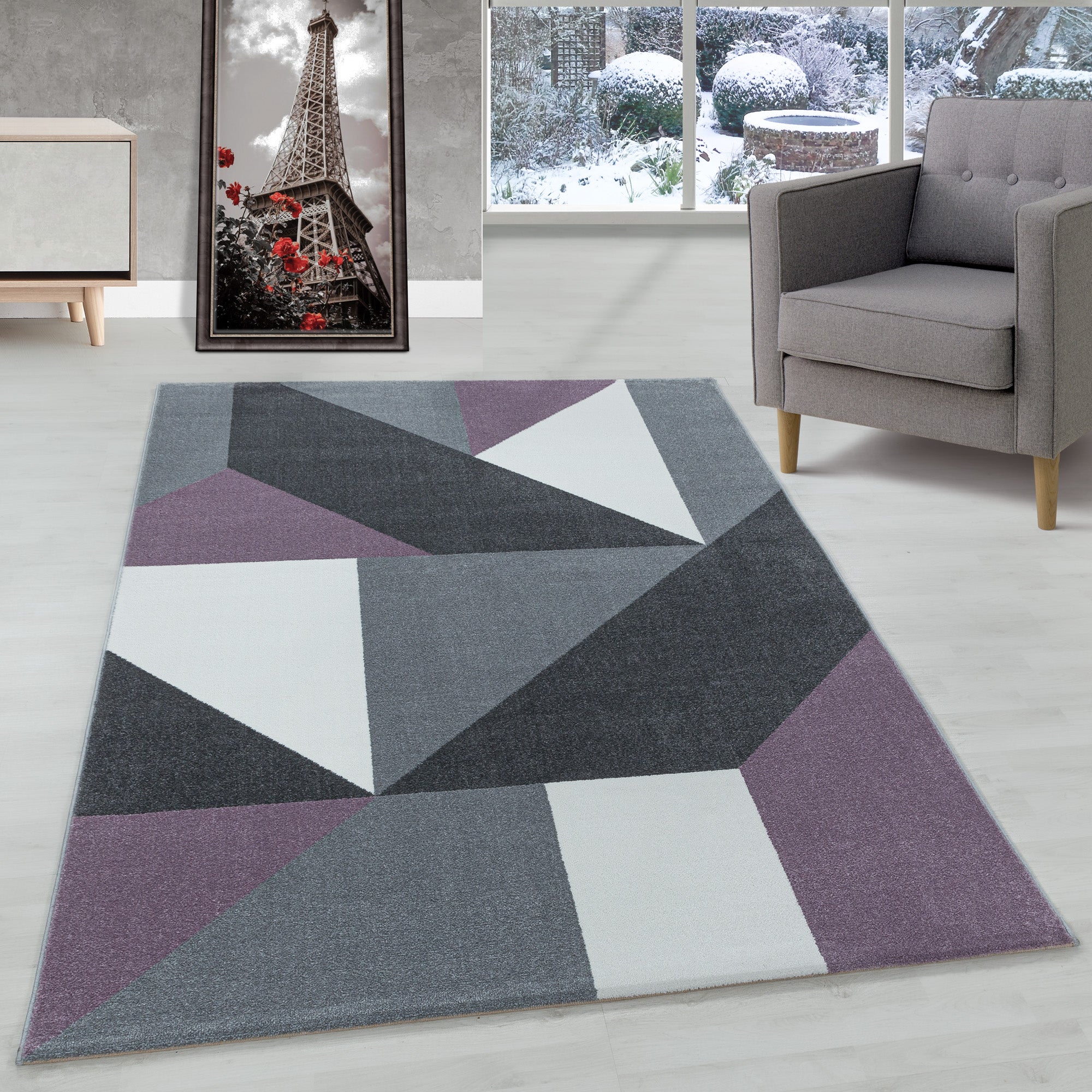 Modern Designer Wohnzimmer Teppich Weicher Kurzflor Geometrisch Design Robust