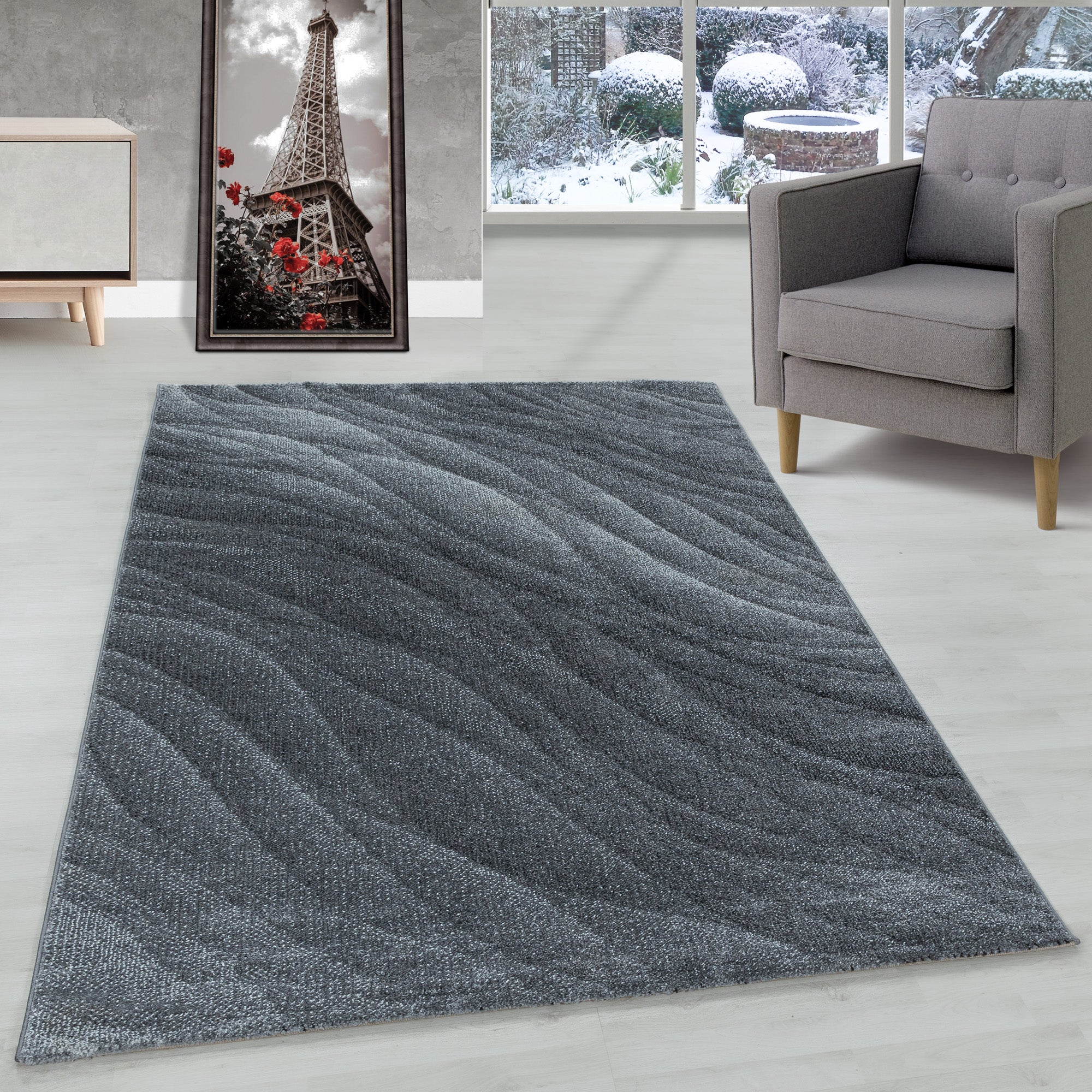 LIVABLISS Tapis de Salon à Poils Courts Doux Abstrait Moderne VICTOIRE 160x220cm Gris/Ivoire - Maison