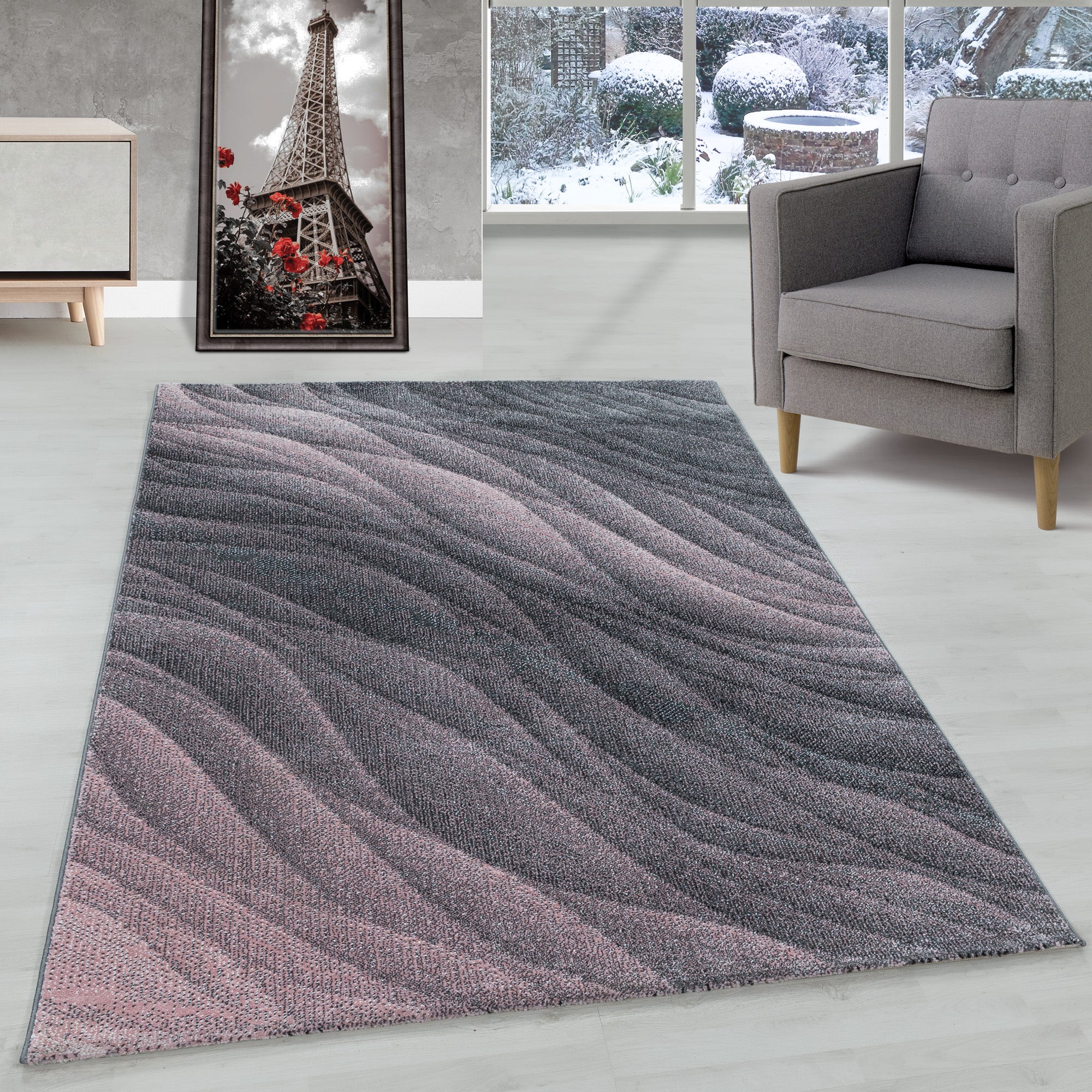 Modern Designer Wohnzimmer Teppich Weicher Kurzflor Abstrakt Wellen Design