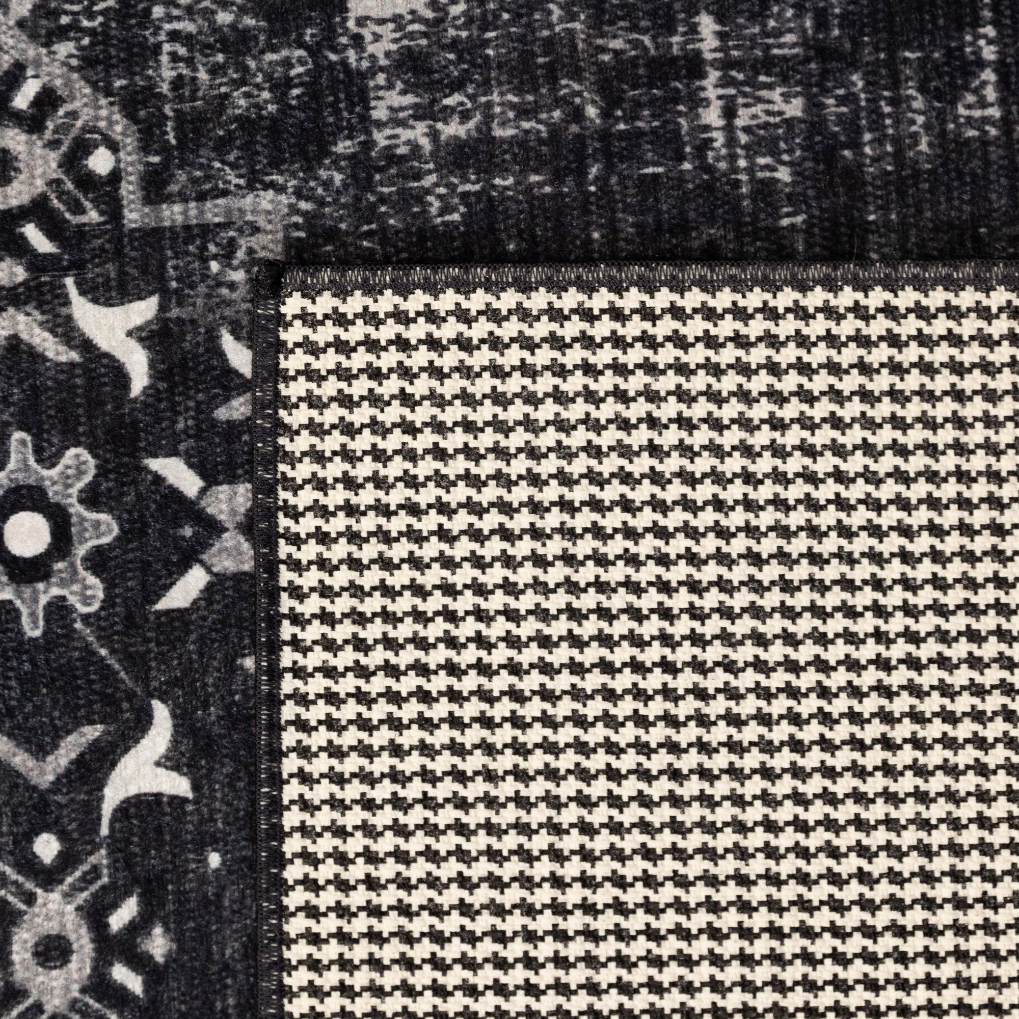 Waschbarer Teppich Wohnzimmer Flachgewebe Robust Vintage Optik Rutschfest