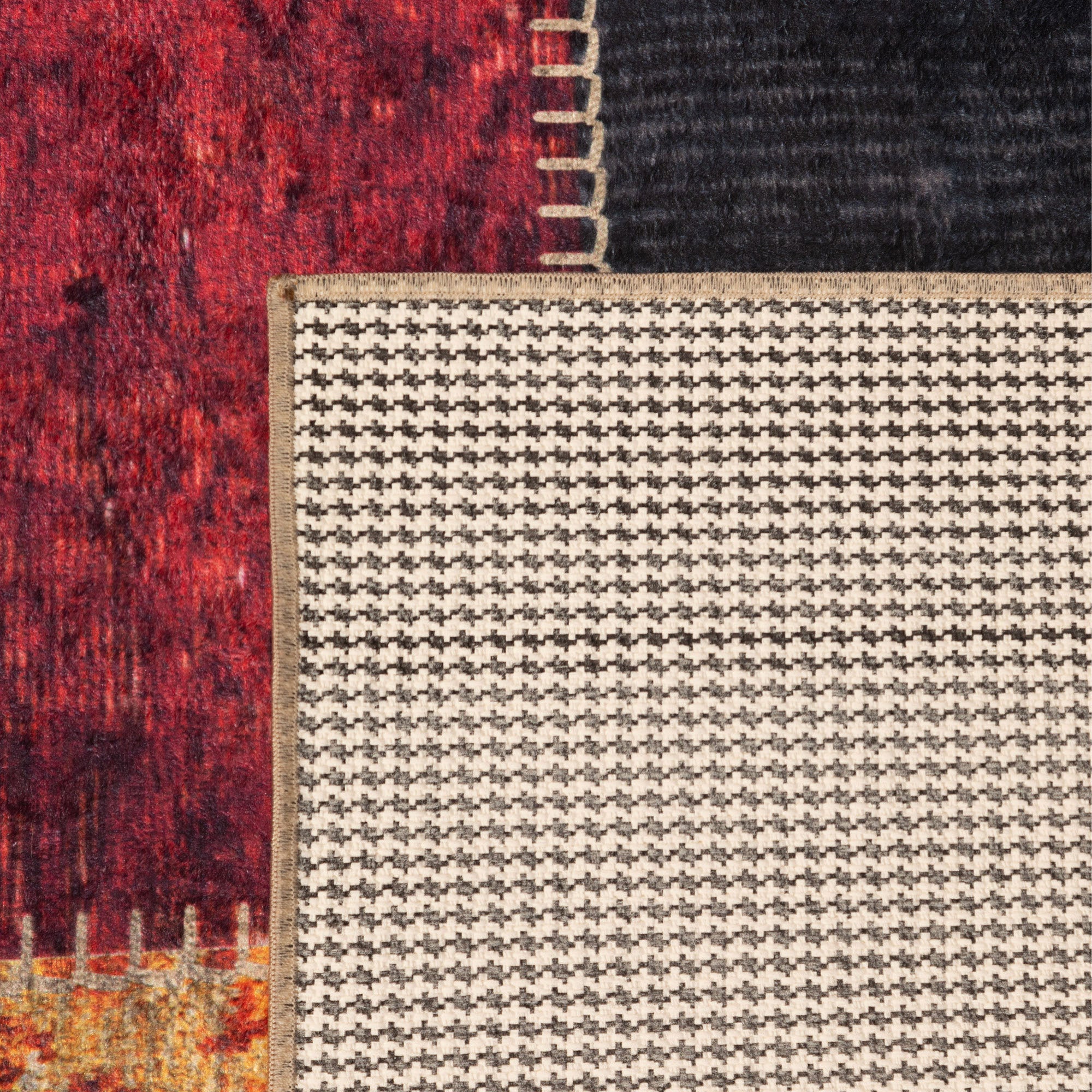 Waschbarer Teppich Wohnzimmer Flachgewebe Robust Patchwork Design Rutschfest