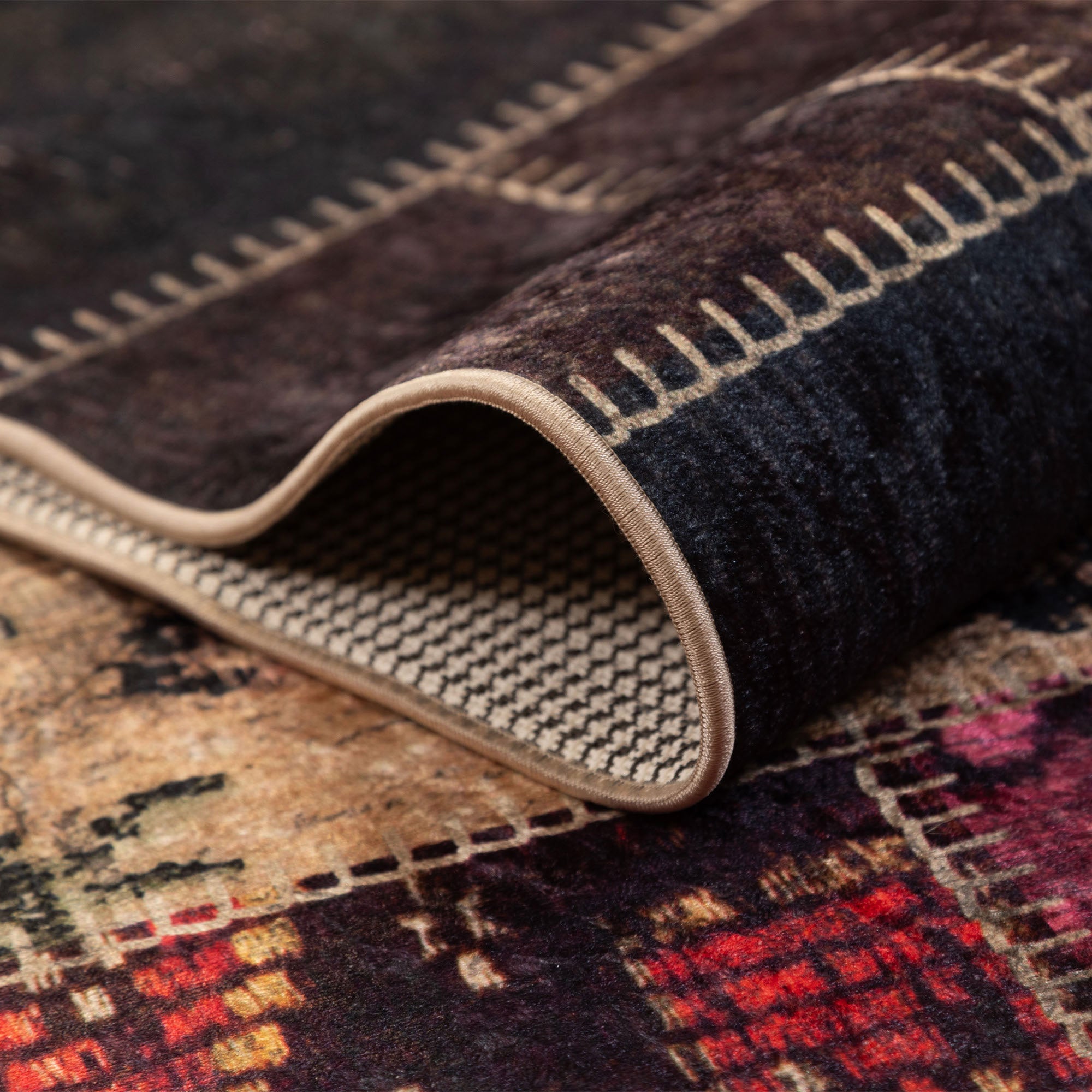 Waschbarer Teppich Wohnzimmer Flachgewebe Robust Patchwork Design Rutschfest