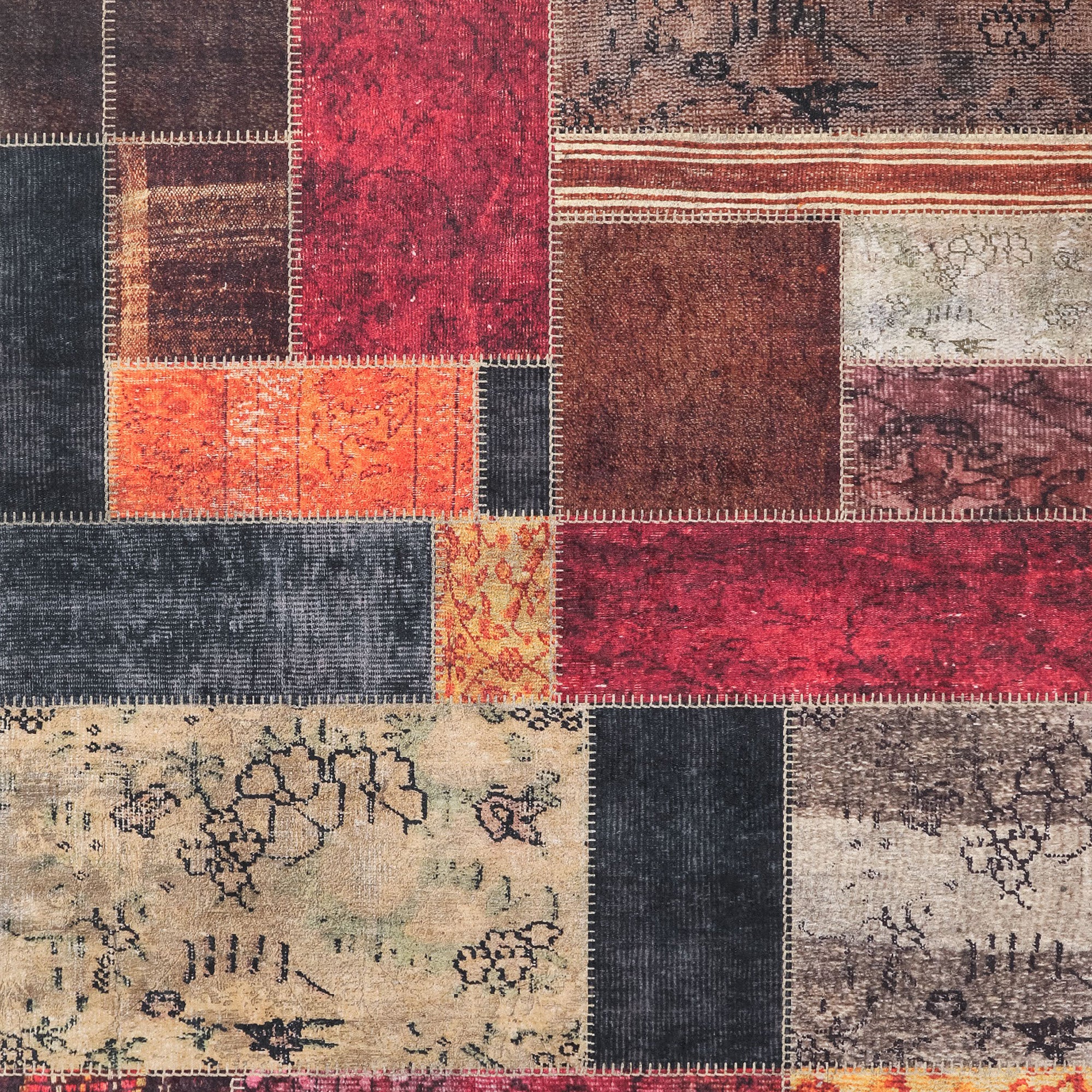 Waschbarer Teppich Wohnzimmer Flachgewebe Robust Patchwork Design Rutschfest