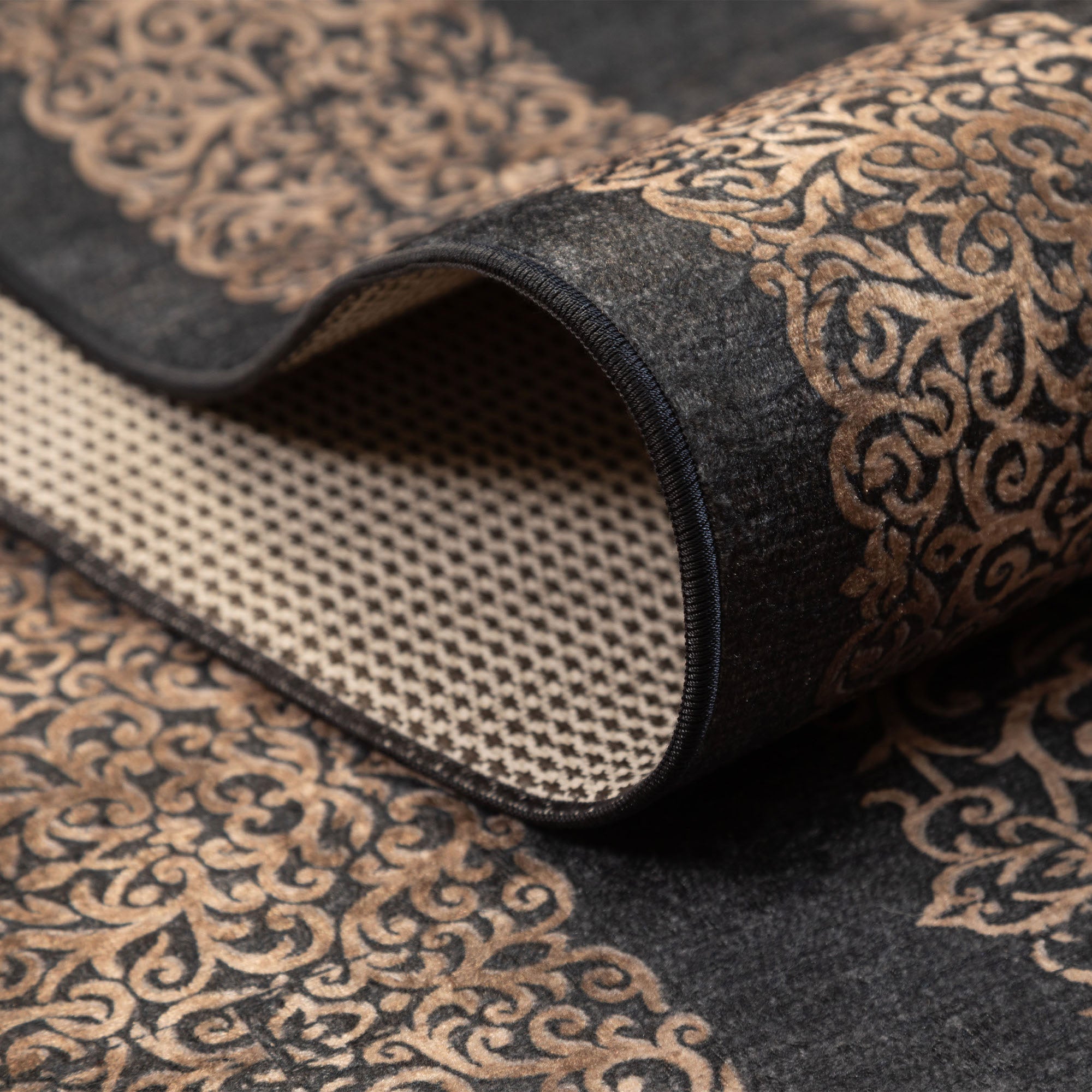 Waschbarer Teppich Wohnzimmer Flachgewebe Robust Barock Design Rutschfest