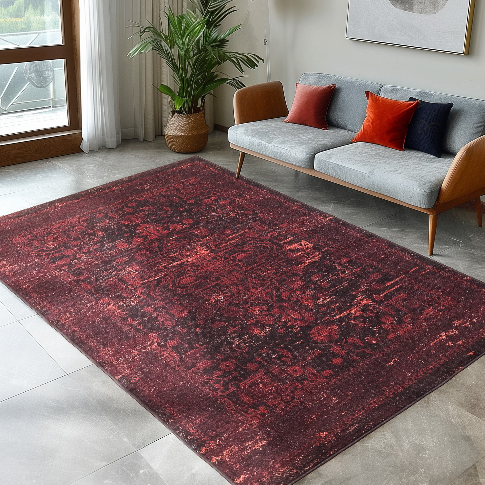 Waschbarer Teppich Wohnzimmer Flachgewebe Robust Orientalisch Design Rutschfest