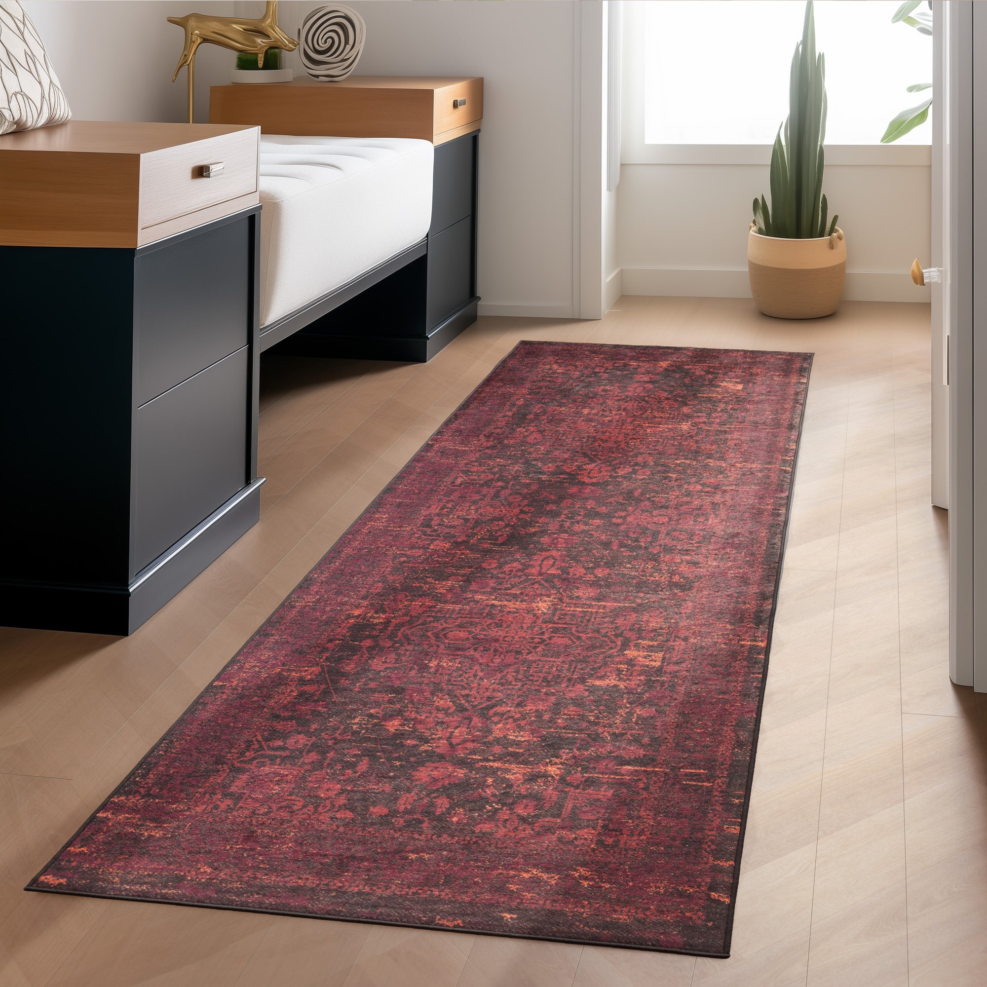 Waschbarer Teppich Wohnzimmer Flachgewebe Robust Orientalisch Design Rutschfest