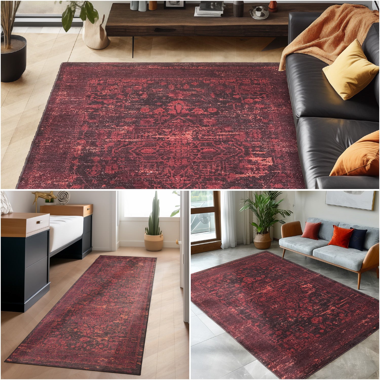 Waschbarer Teppich Wohnzimmer Flachgewebe Robust Orientalisch Design Rutschfest
