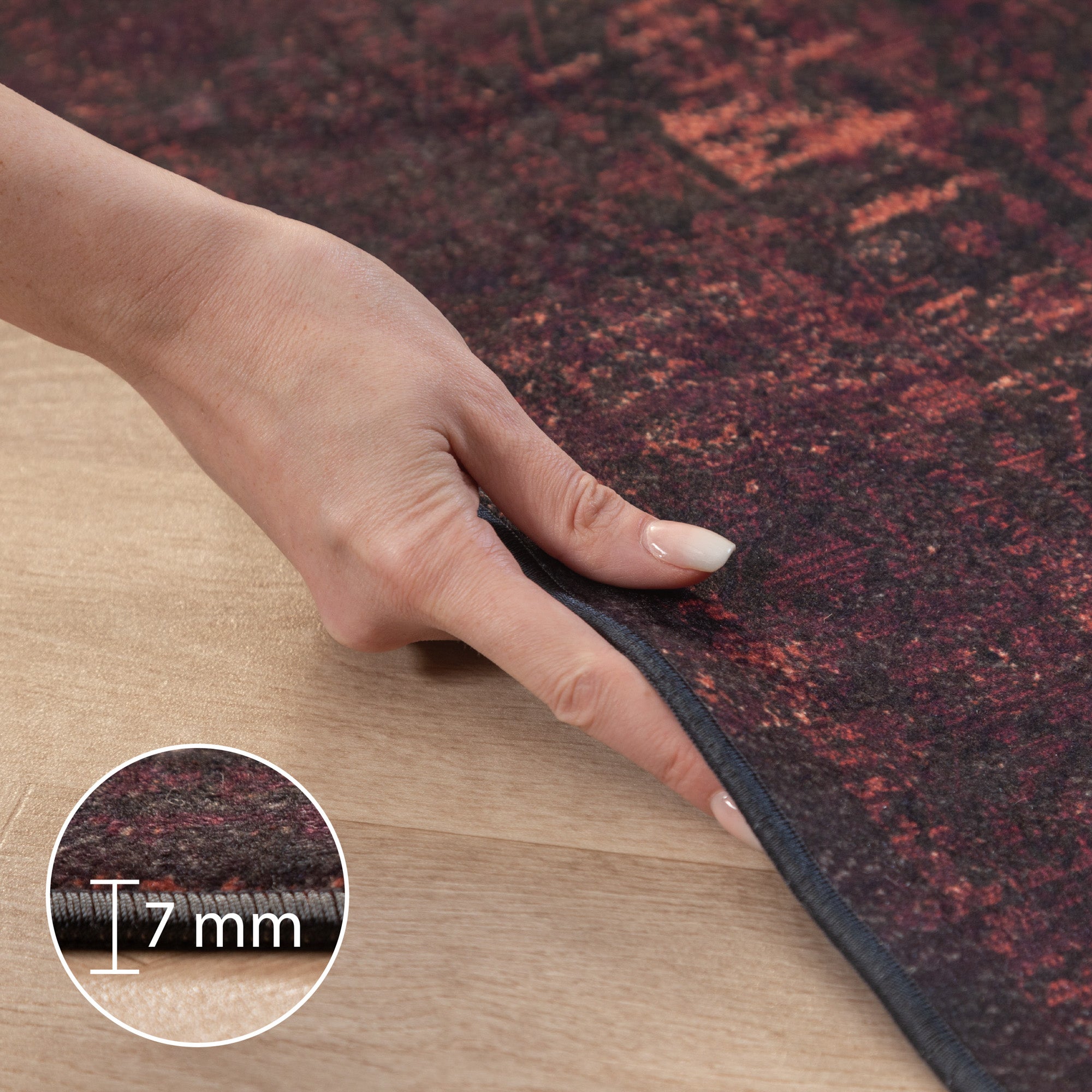Waschbarer Teppich Wohnzimmer Flachgewebe Robust Orientalisch Design Rutschfest