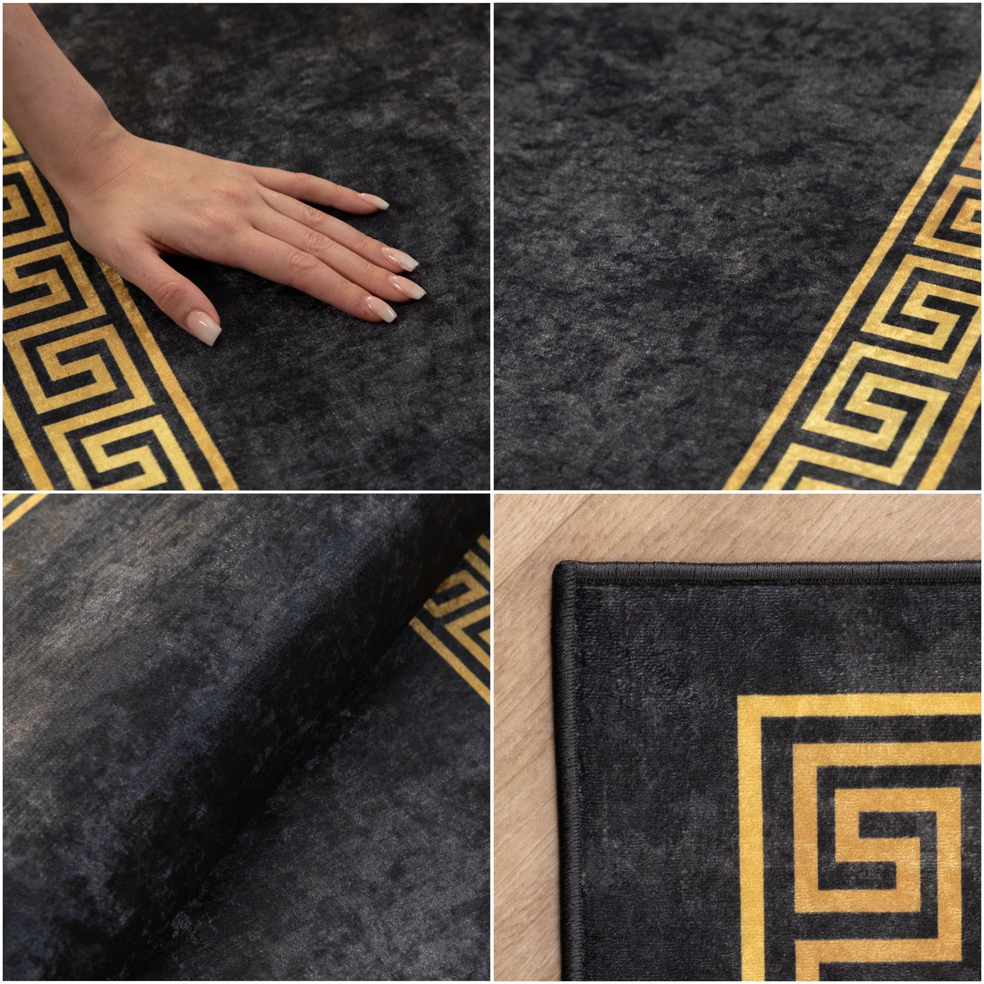 Waschbarer Teppich Wohnzimmer Flachgewebe Robust Mäander Design Rutschfest