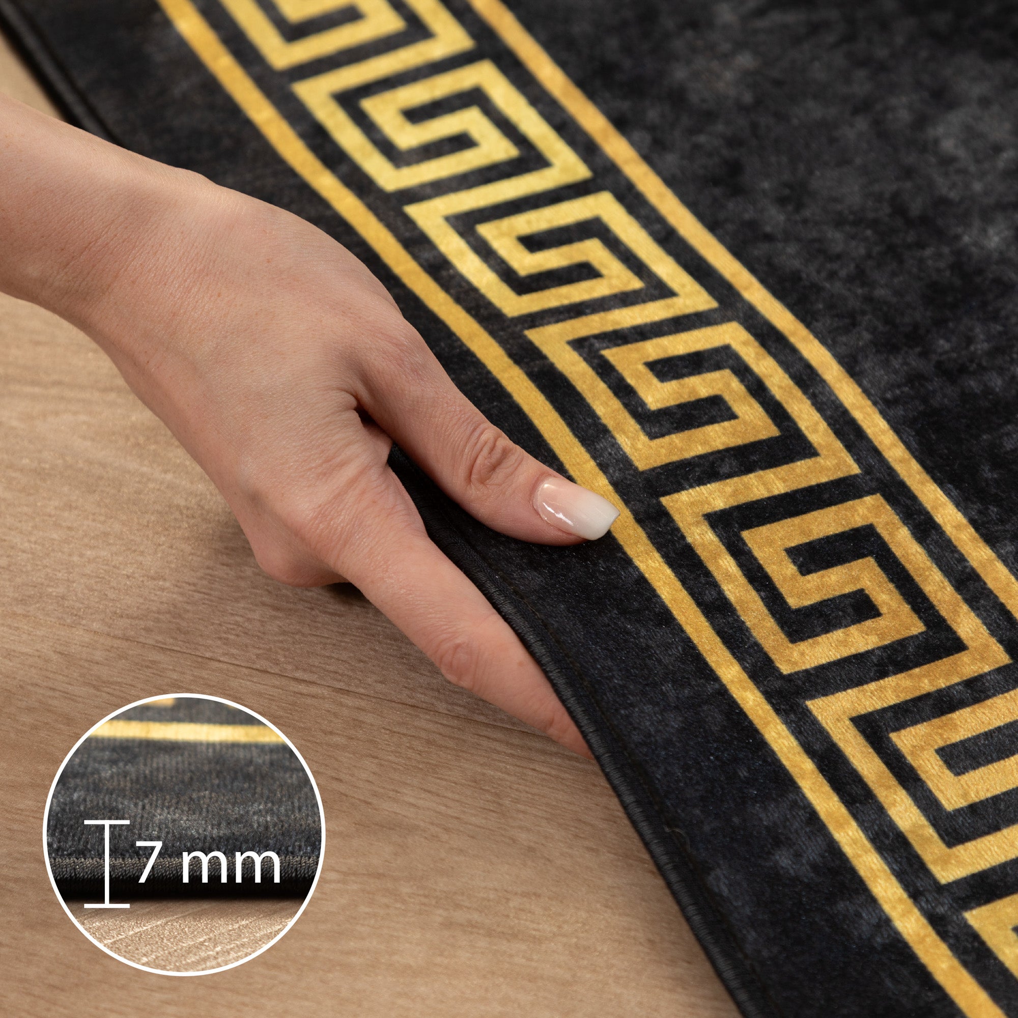Waschbarer Teppich Wohnzimmer Flachgewebe Robust Mäander Design Rutschfest