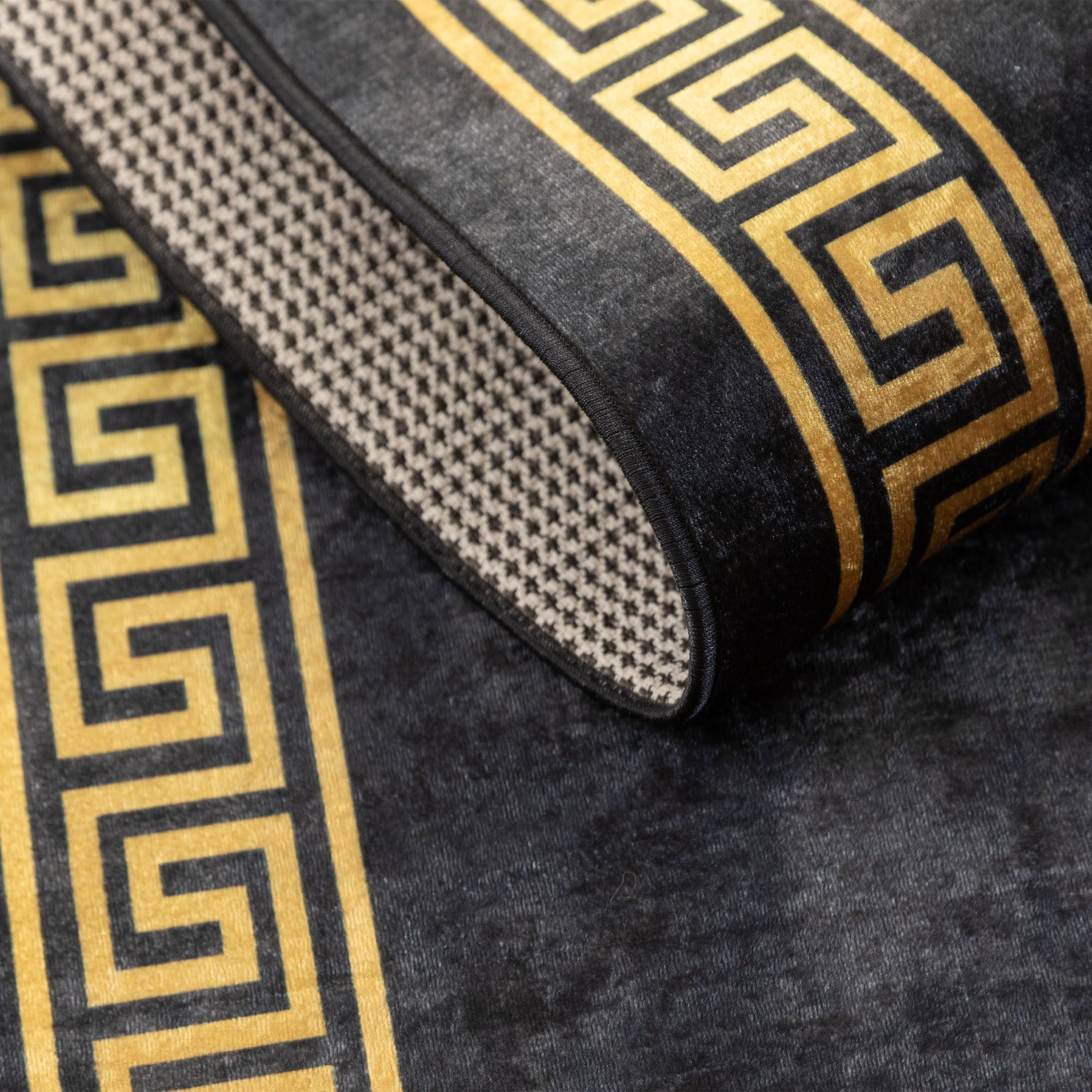 Waschbarer Teppich Wohnzimmer Flachgewebe Robust Mäander Design Rutschfest