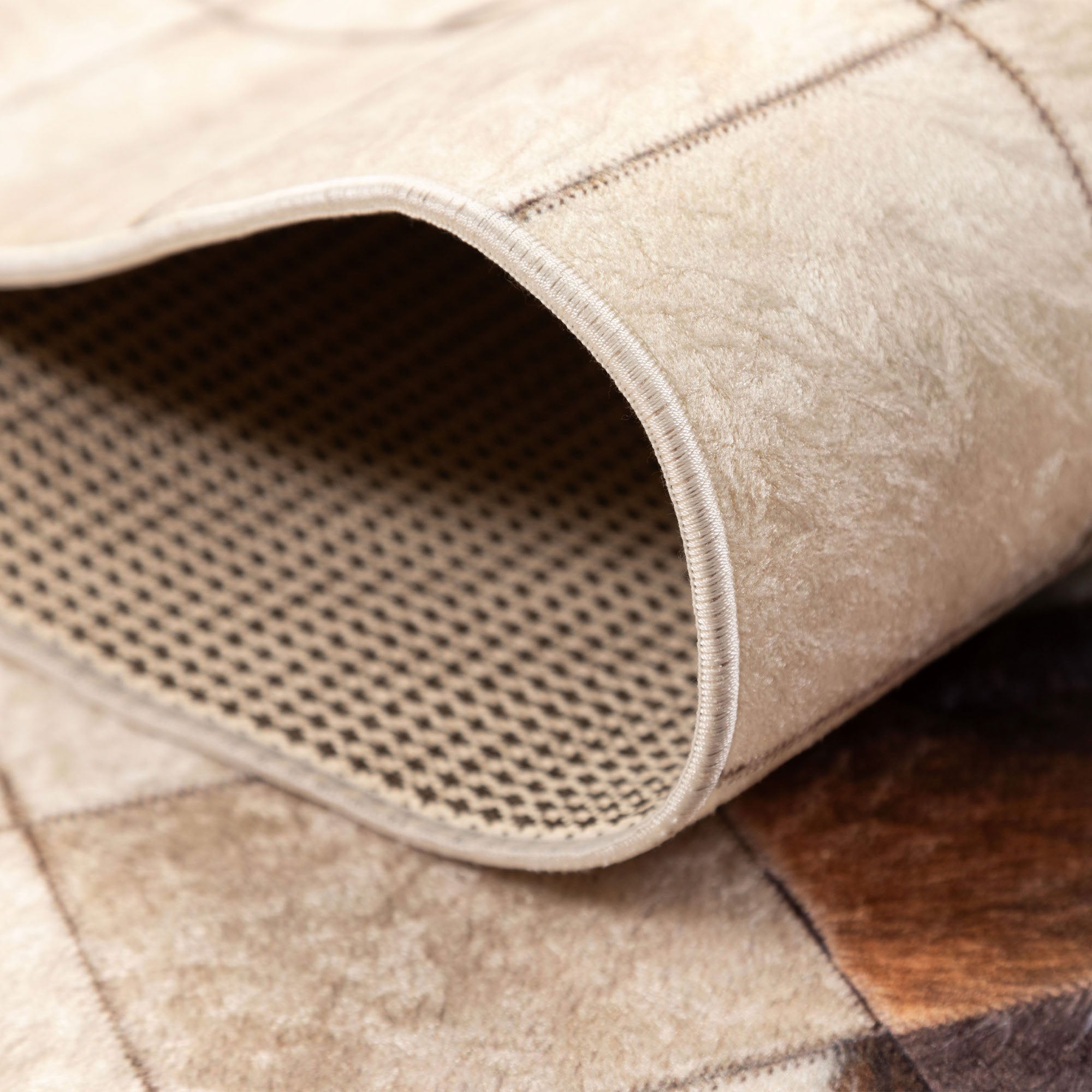 Waschbarer Teppich Wohnzimmer Flachgewebe Robust Patchwork Design Rutschfest