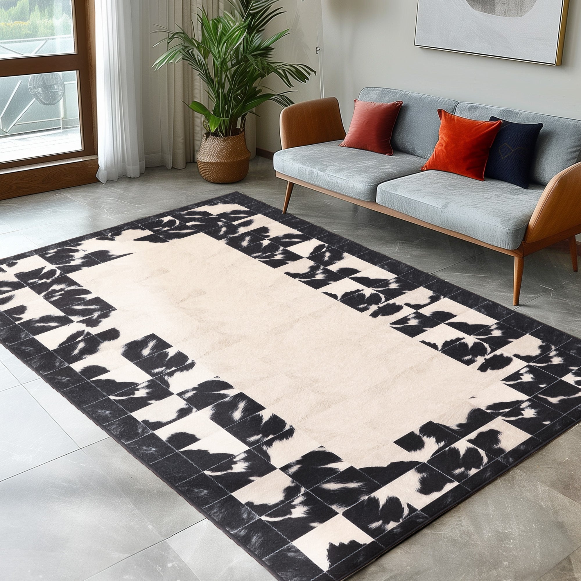 Waschbarer Teppich Wohnzimmer Flachgewebe Robust Patchwork Design Rutschfest