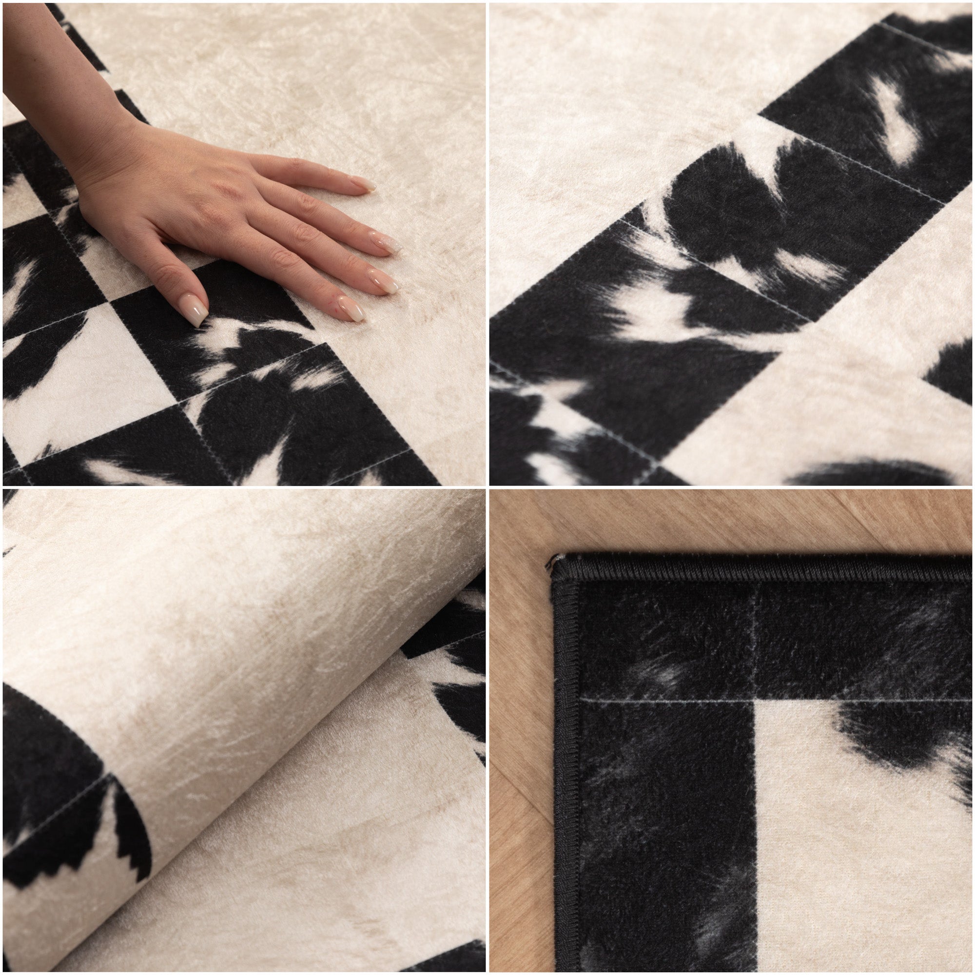 Waschbarer Teppich Wohnzimmer Flachgewebe Robust Patchwork Design Rutschfest