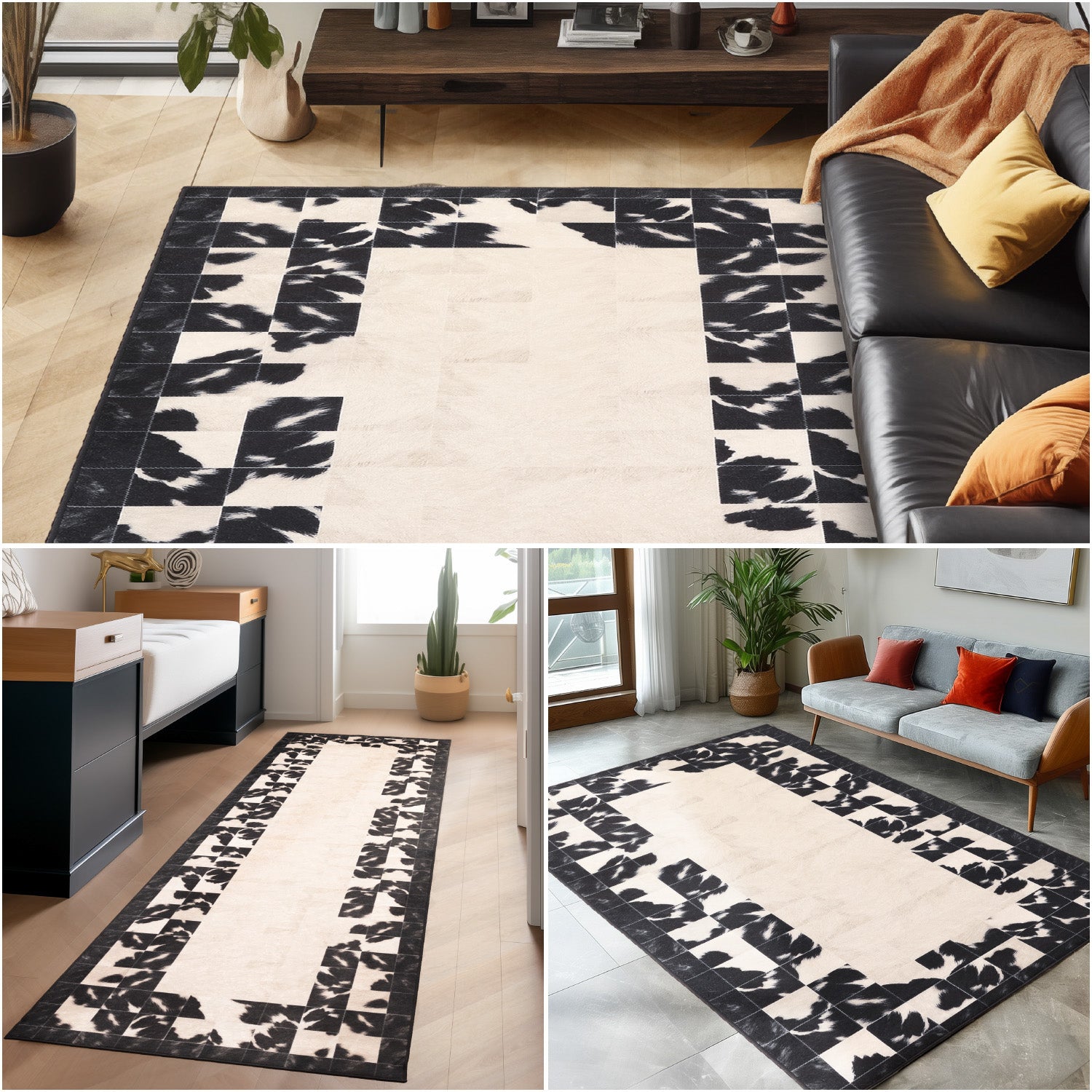 Waschbarer Teppich Wohnzimmer Flachgewebe Robust Patchwork Design Rutschfest