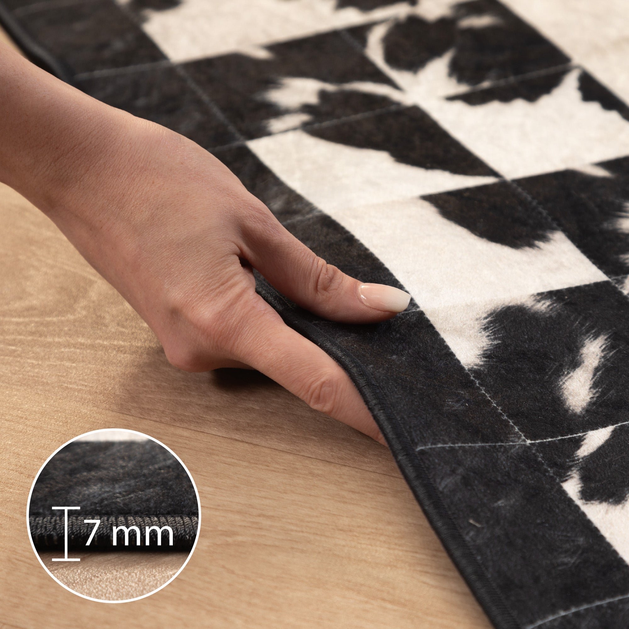 Waschbarer Teppich Wohnzimmer Flachgewebe Robust Patchwork Design Rutschfest