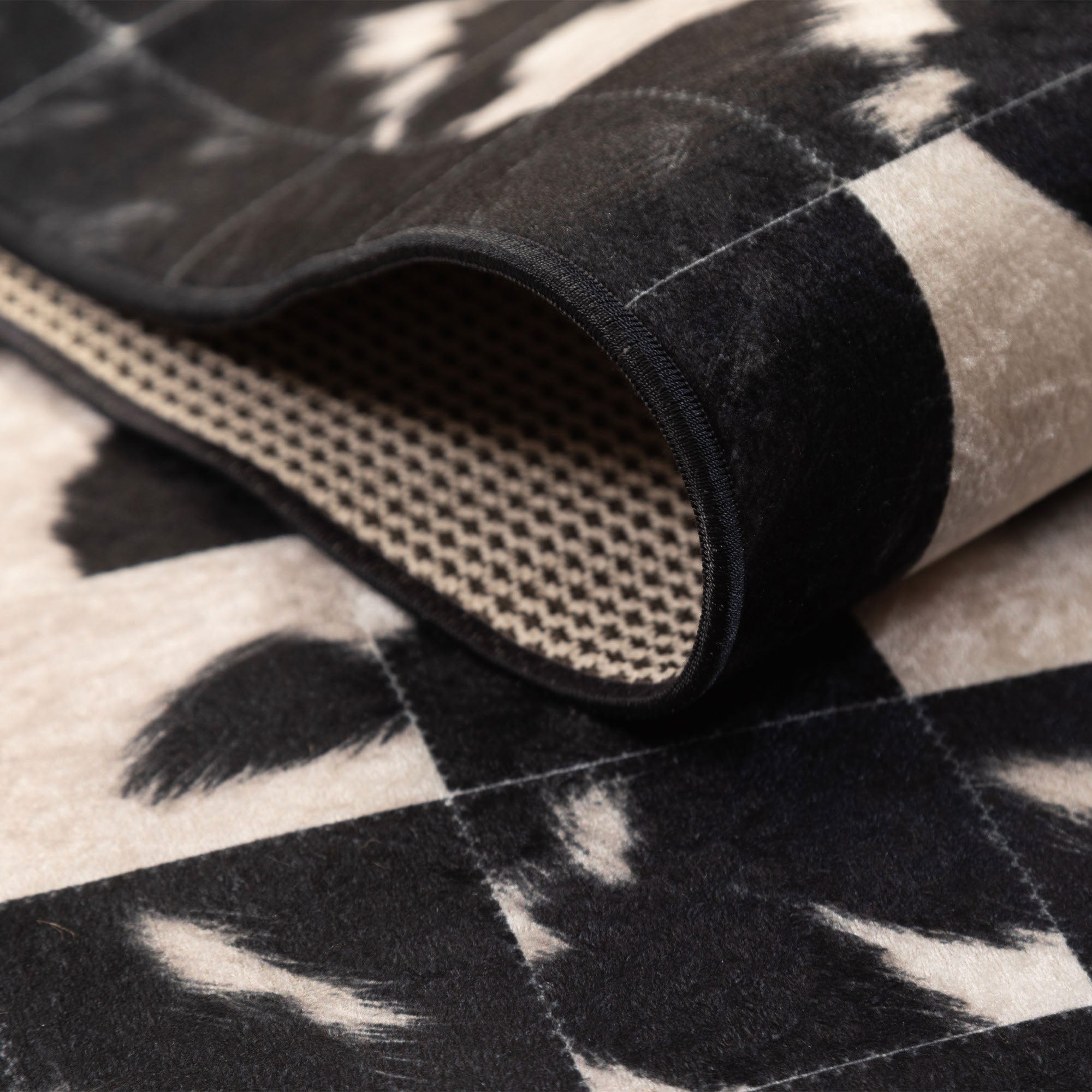 Waschbarer Teppich Wohnzimmer Flachgewebe Robust Patchwork Design Rutschfest