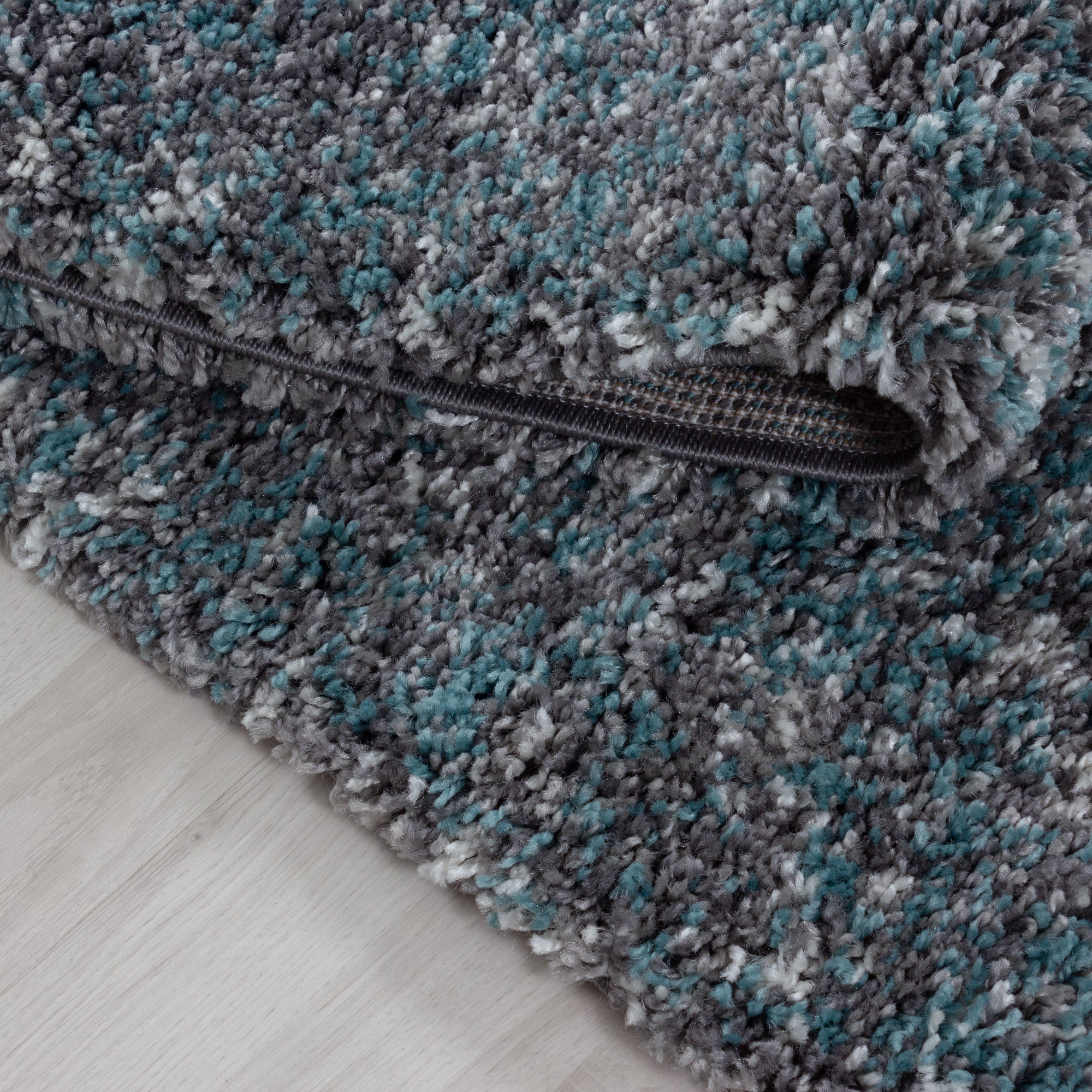 Kurzflor Läuferset Teppich 3-teilig Set Shaggy Bettumrandung Grau Blau meliert