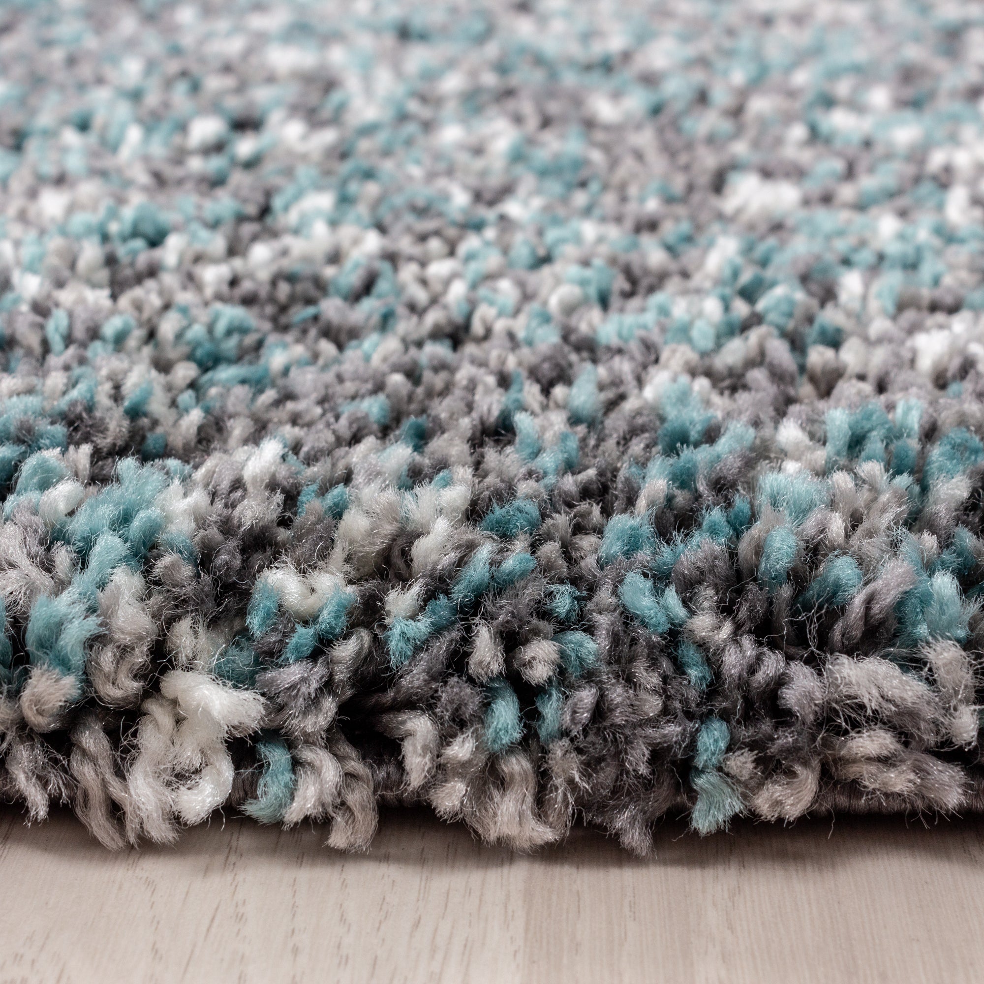 Kurzflor Läuferset Teppich 3-teilig Set Shaggy Bettumrandung Grau Blau meliert