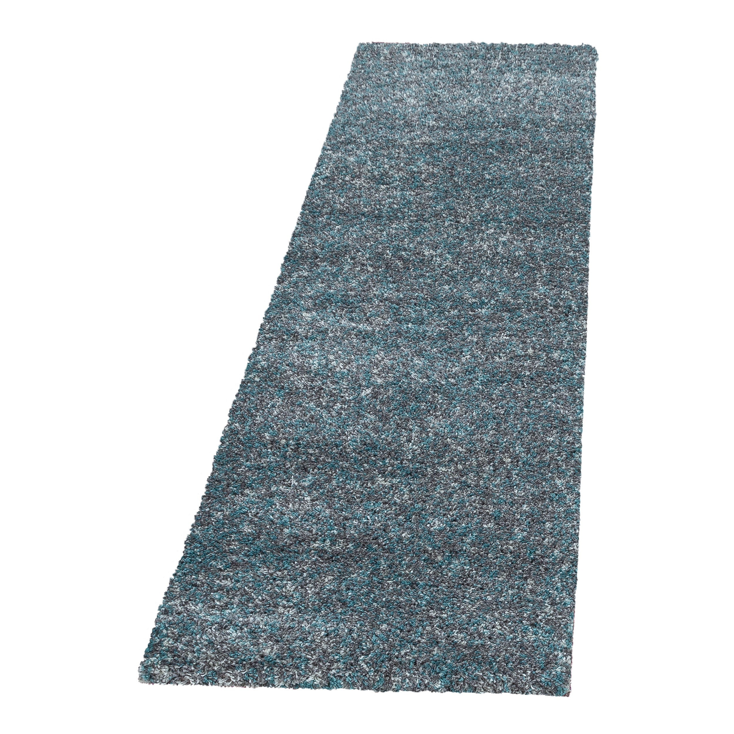 Kurzflor Läuferset Teppich 3-teilig Set Shaggy Bettumrandung Grau Blau meliert