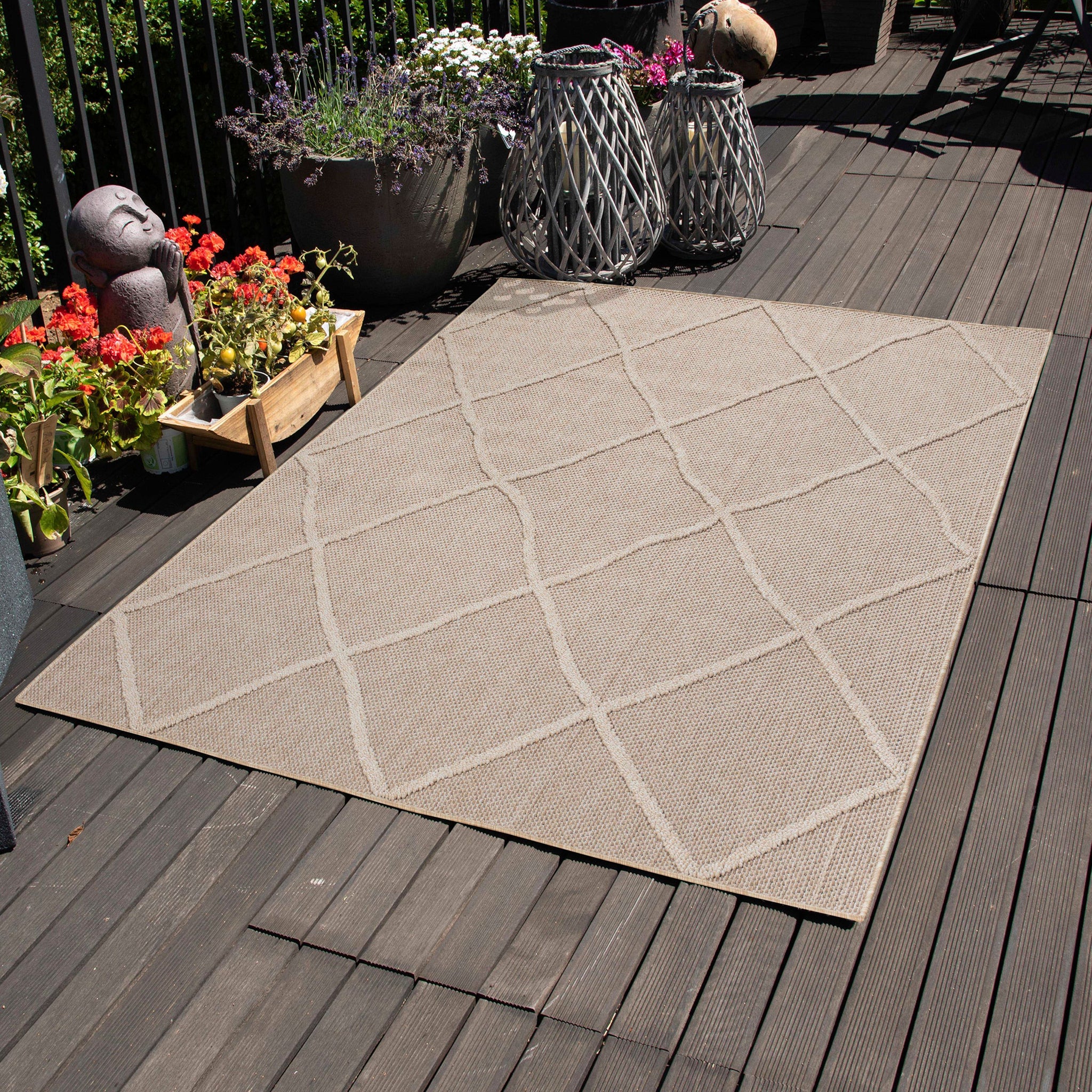Tapis intérieur extérieur design moderne - Beige - 200 x 280 cm - CALGARY