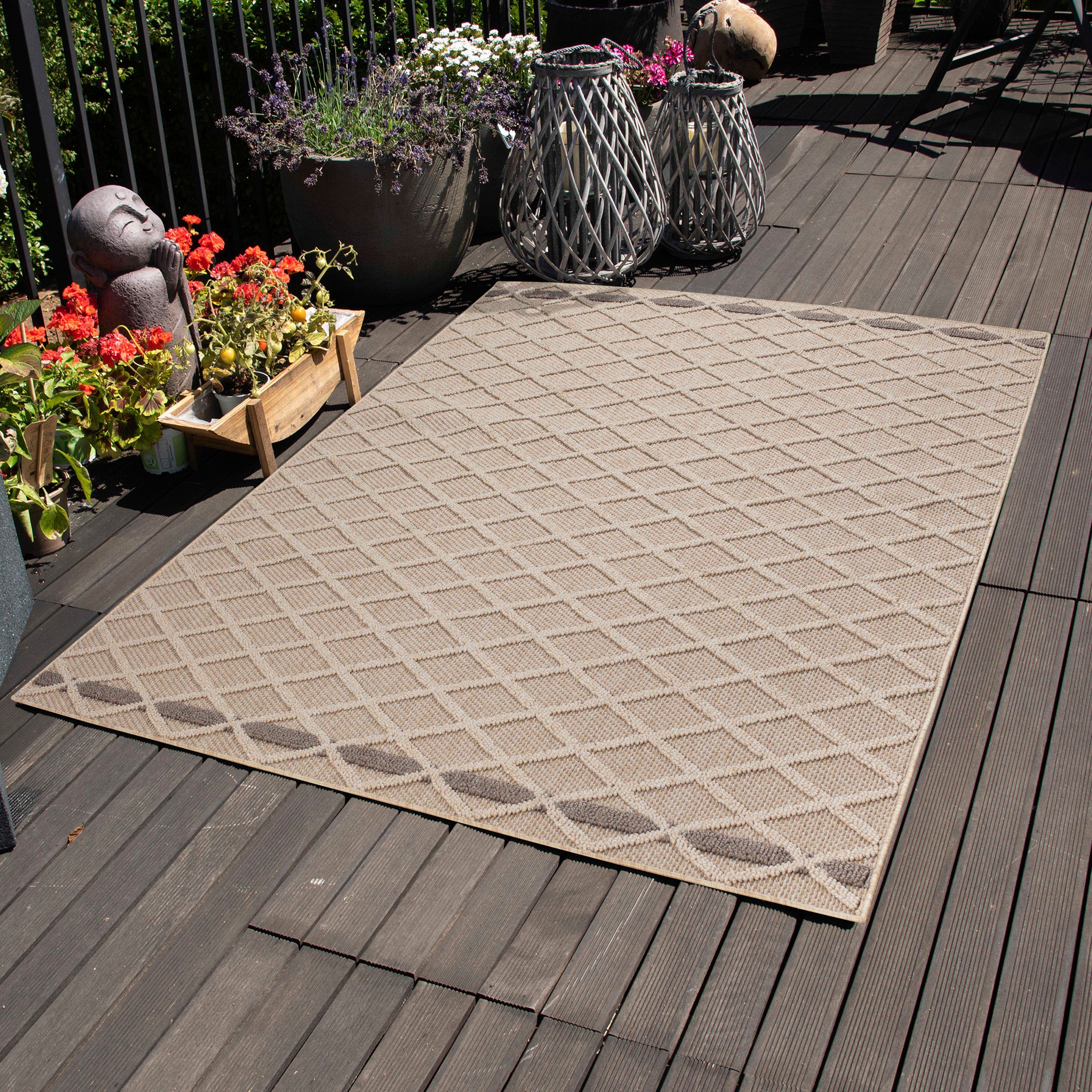 In& Outdoor Teppich Wetterfest Rauten Design für Küchen Balkon Terrasse Garten