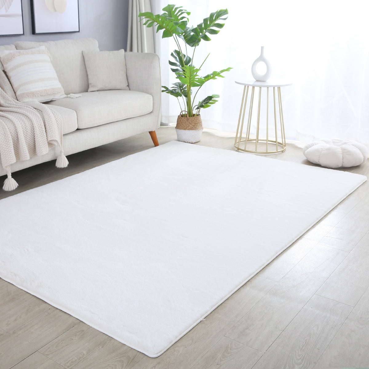Teppich Wohnzimmer Einfarbig Fellimitat flauschig weich kuschelig Pastell Töne