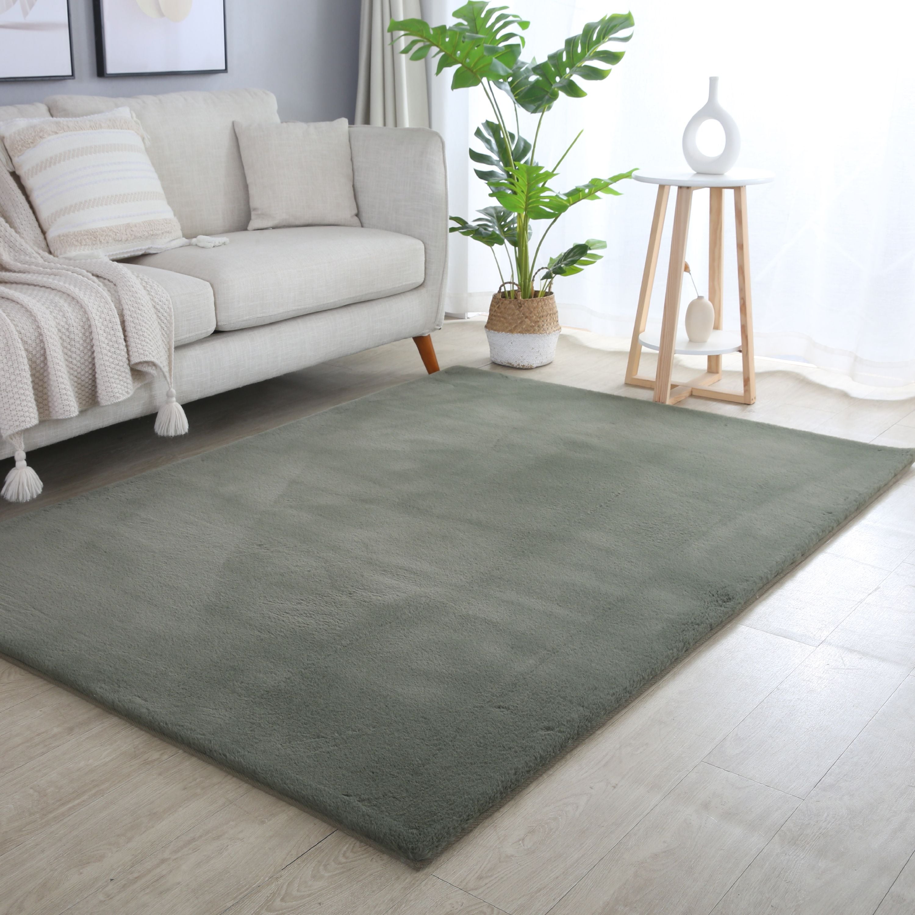 Teppich Wohnzimmer Einfarbig Fellimitat flauschig weich kuschelig Pastell Töne