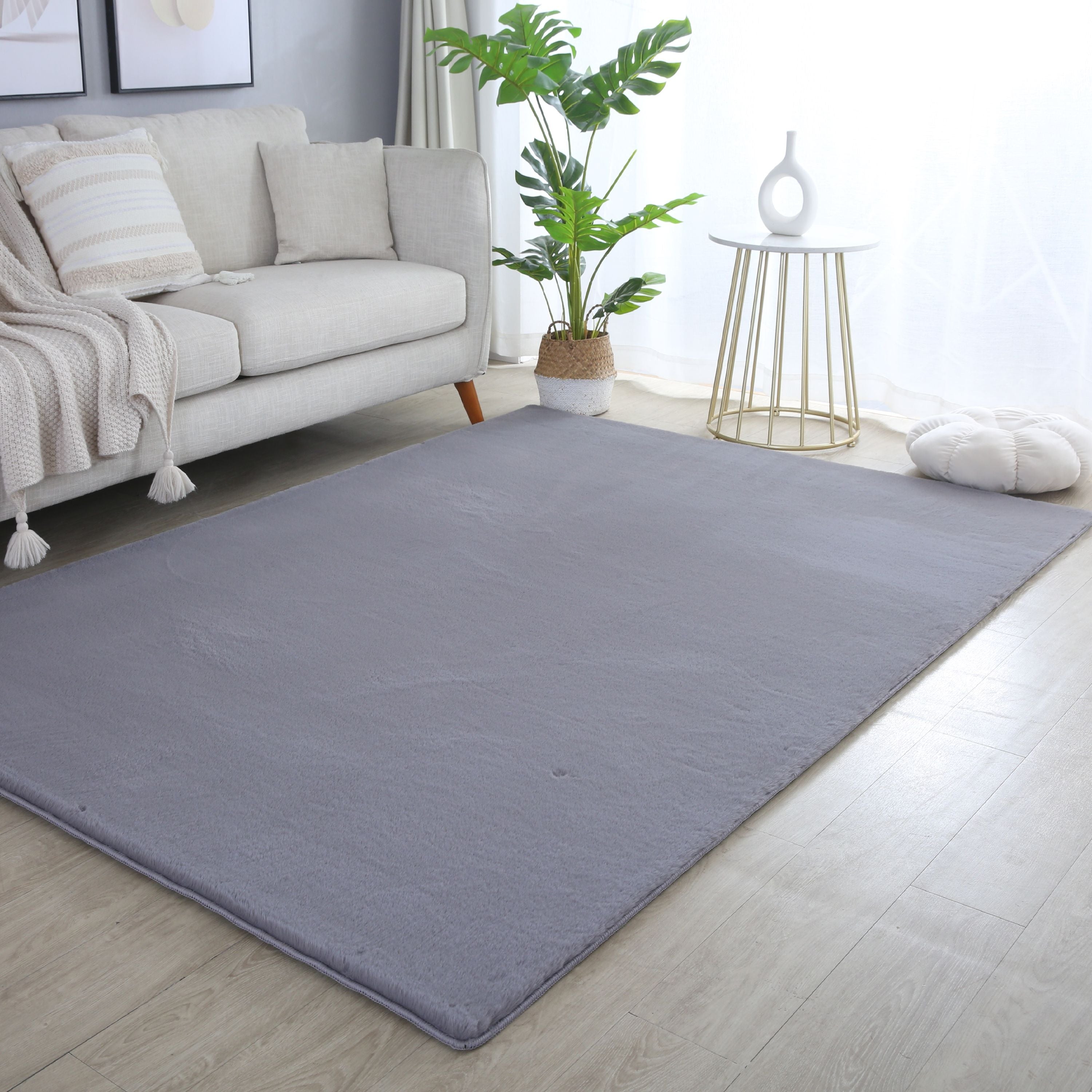 Teppich Wohnzimmer Einfarbig Fellimitat flauschig weich kuschelig Pastell Töne