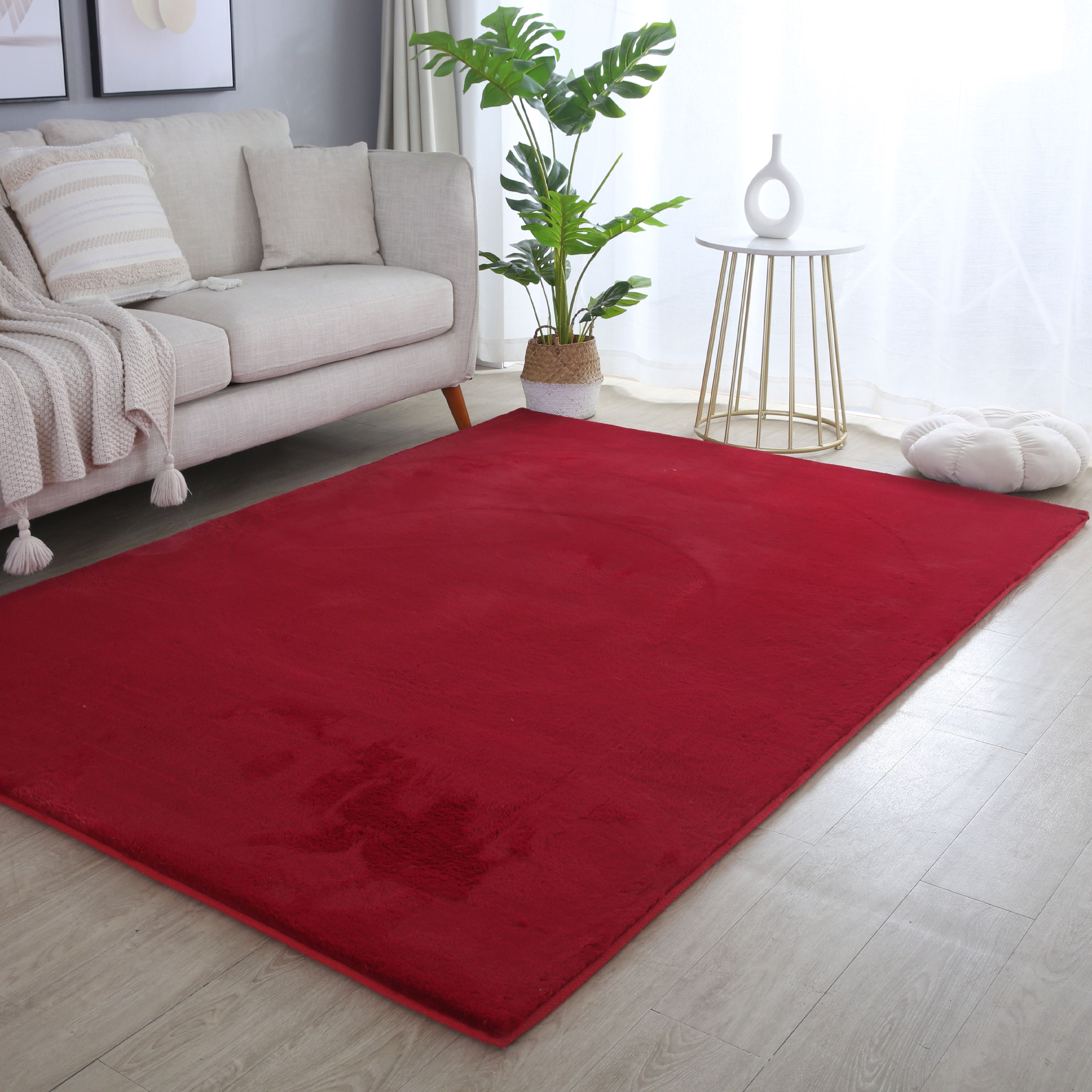 Teppich Wohnzimmer Einfarbig Fellimitat flauschig weich kuschelig Pastell Töne