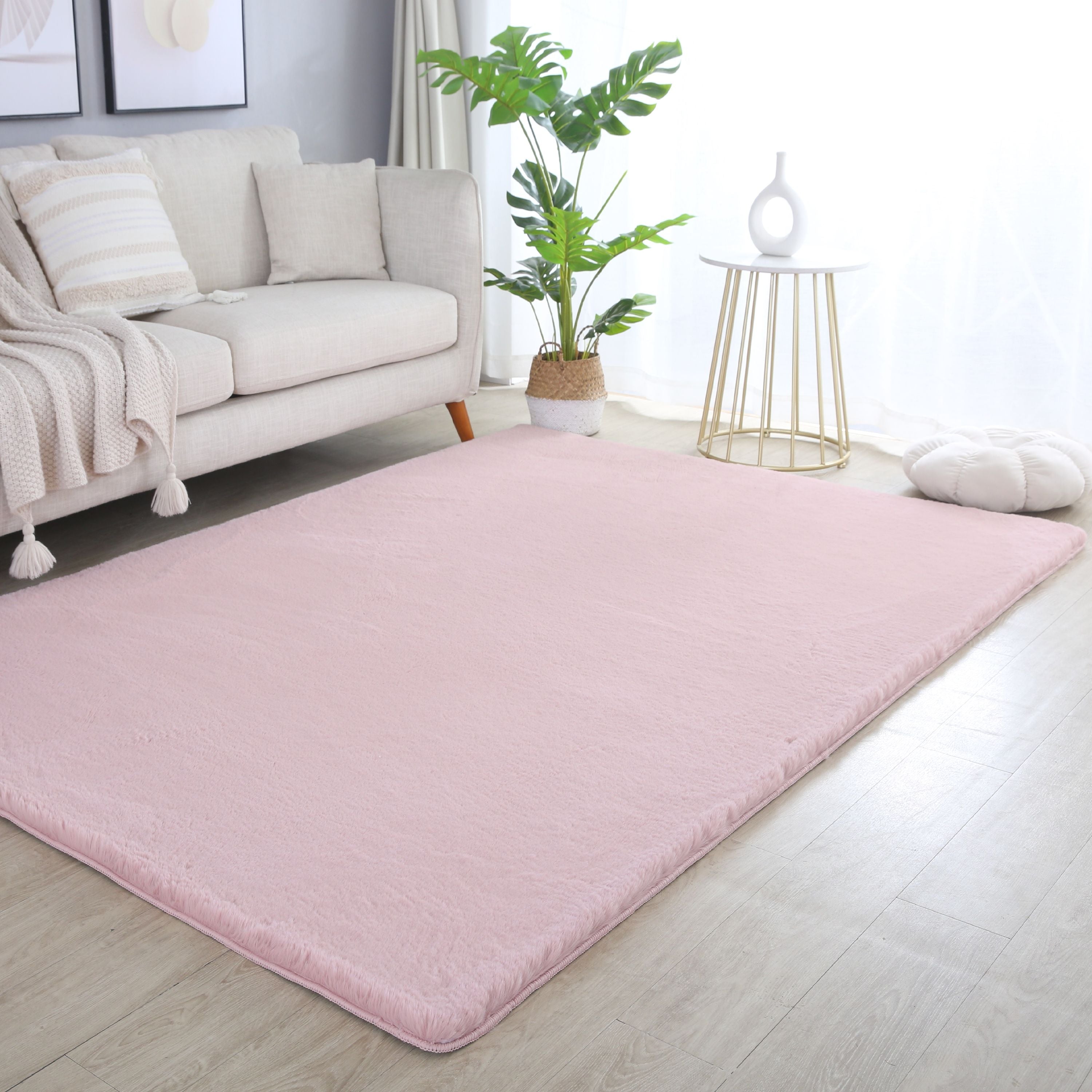 Teppich Wohnzimmer Einfarbig Fellimitat flauschig weich kuschelig Pastell Töne