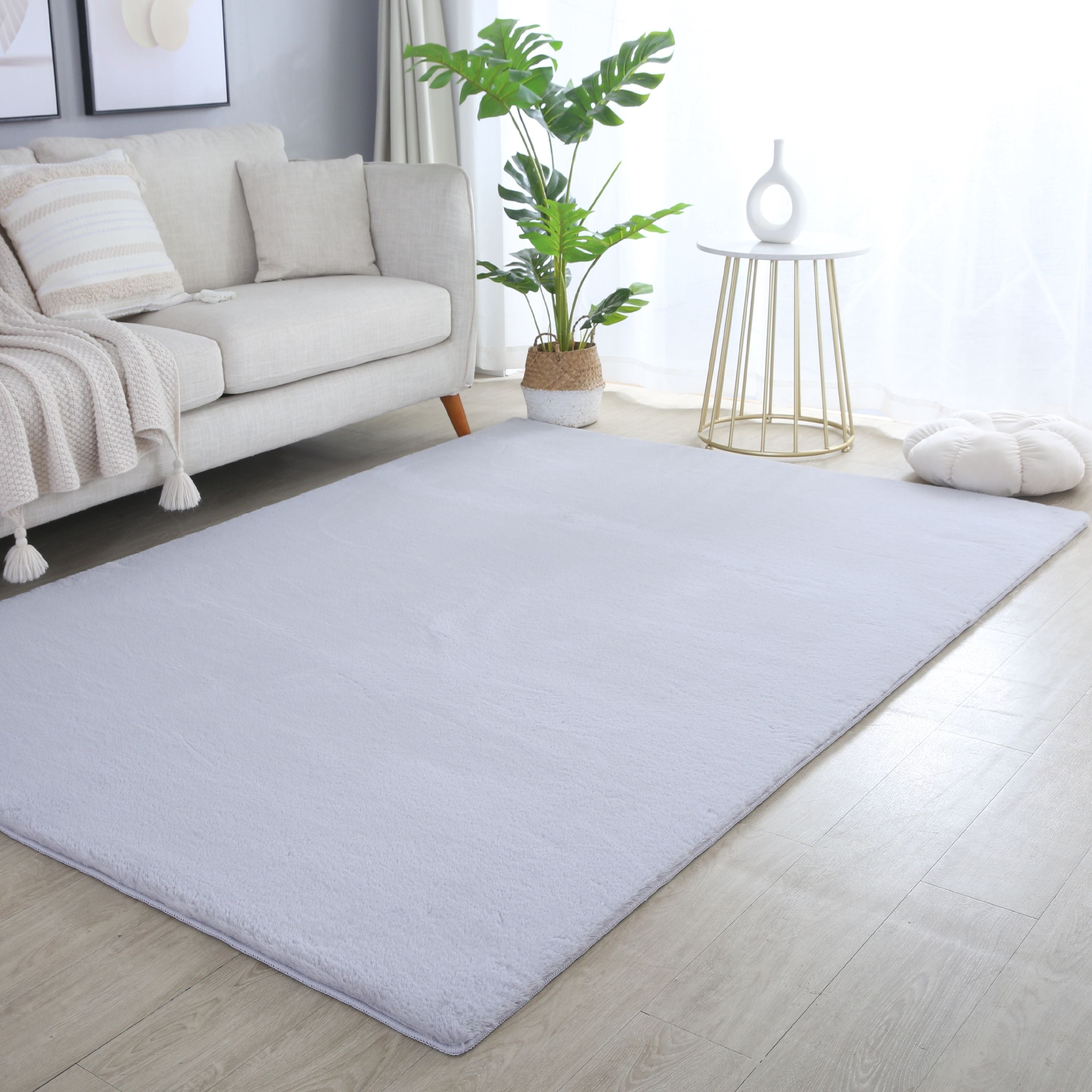 Teppich Wohnzimmer Einfarbig Fellimitat flauschig weich kuschelig Pastell Töne