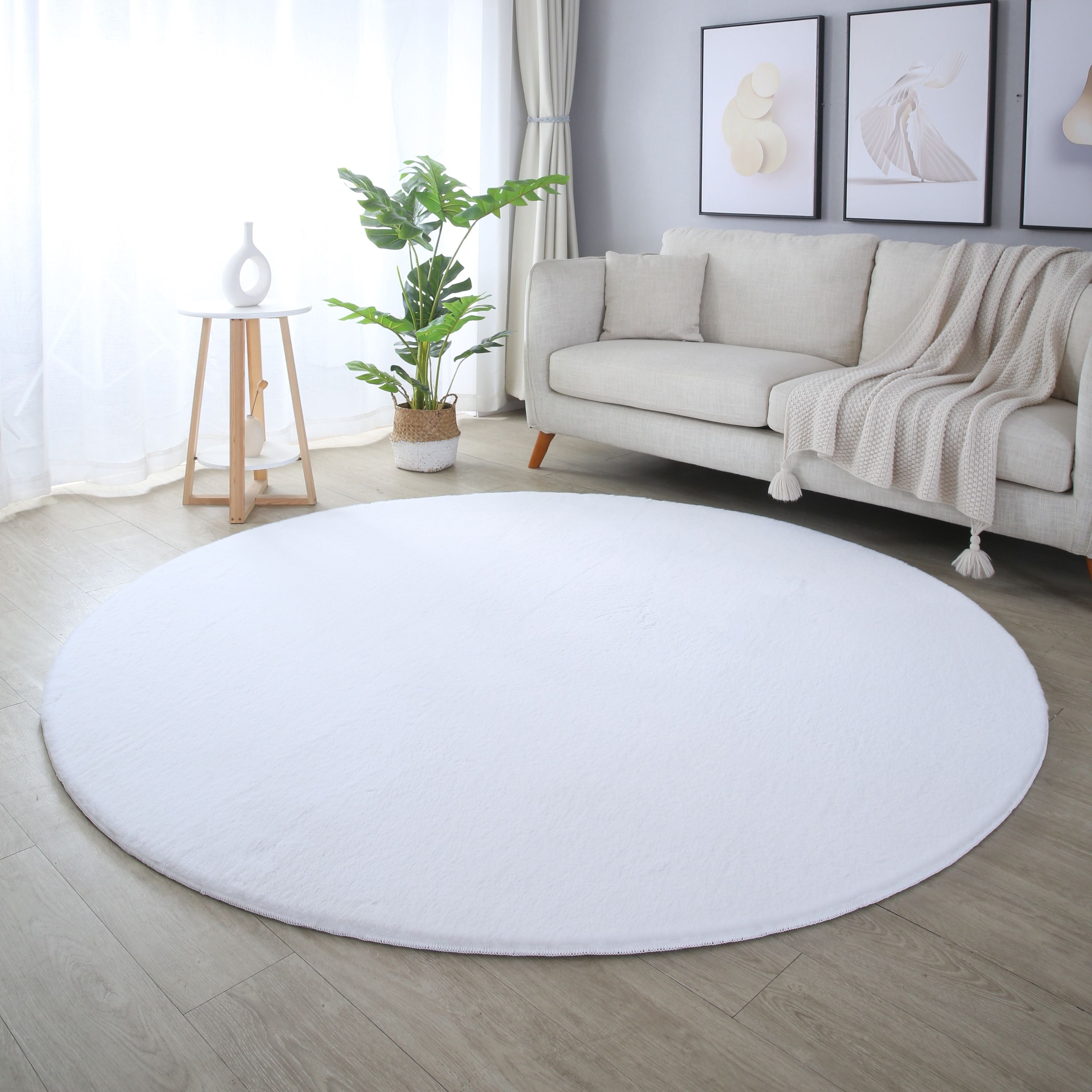 Round carpet living room bedroom plain faux fur fluffy soft