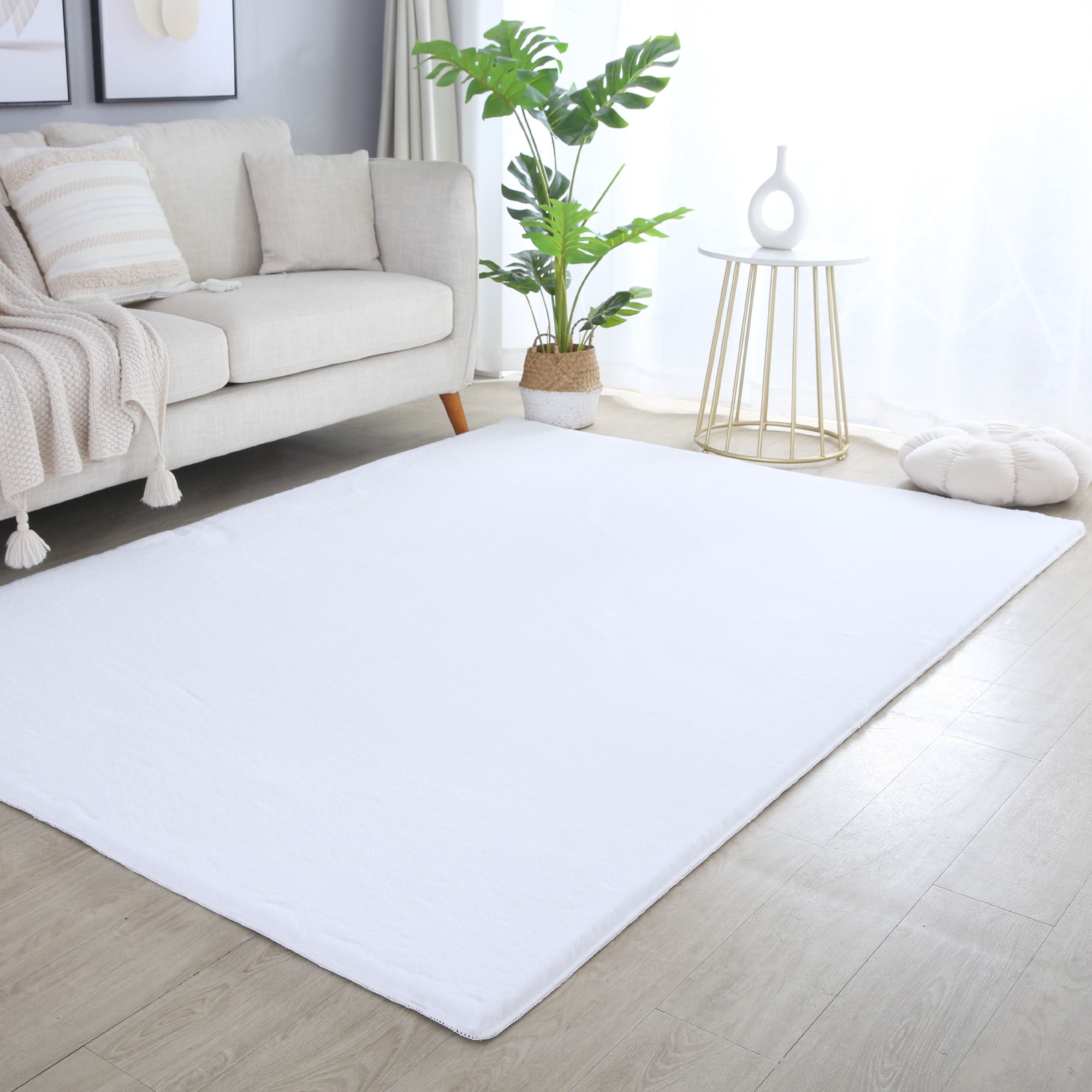 Teppich Wohnzimmer Einfarbig Fellimitat flauschig weich kuschelig Pastell Töne