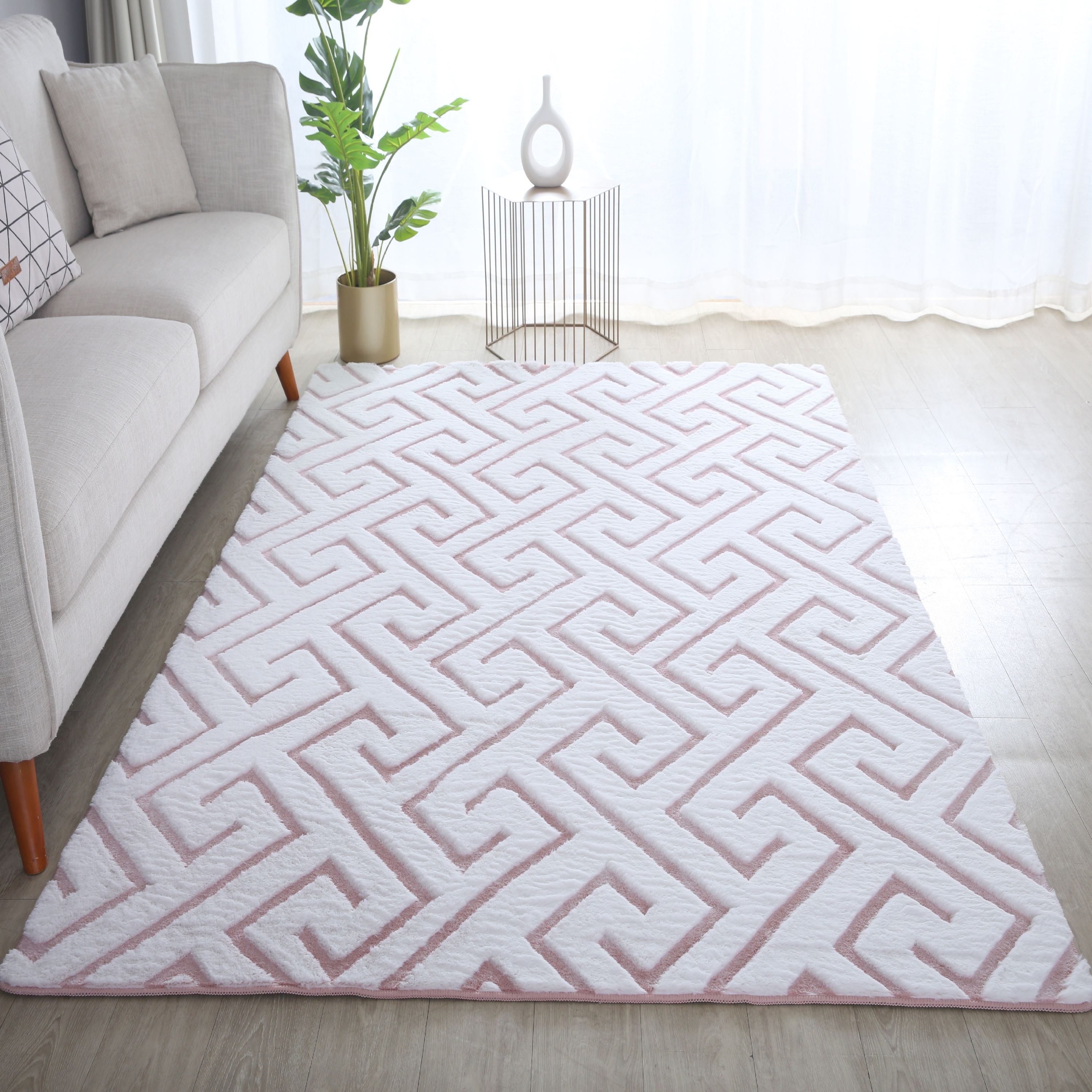 Teppich Wohnzimmer 3D Effekt Skandinavisches Design Soft Weich Felloptik