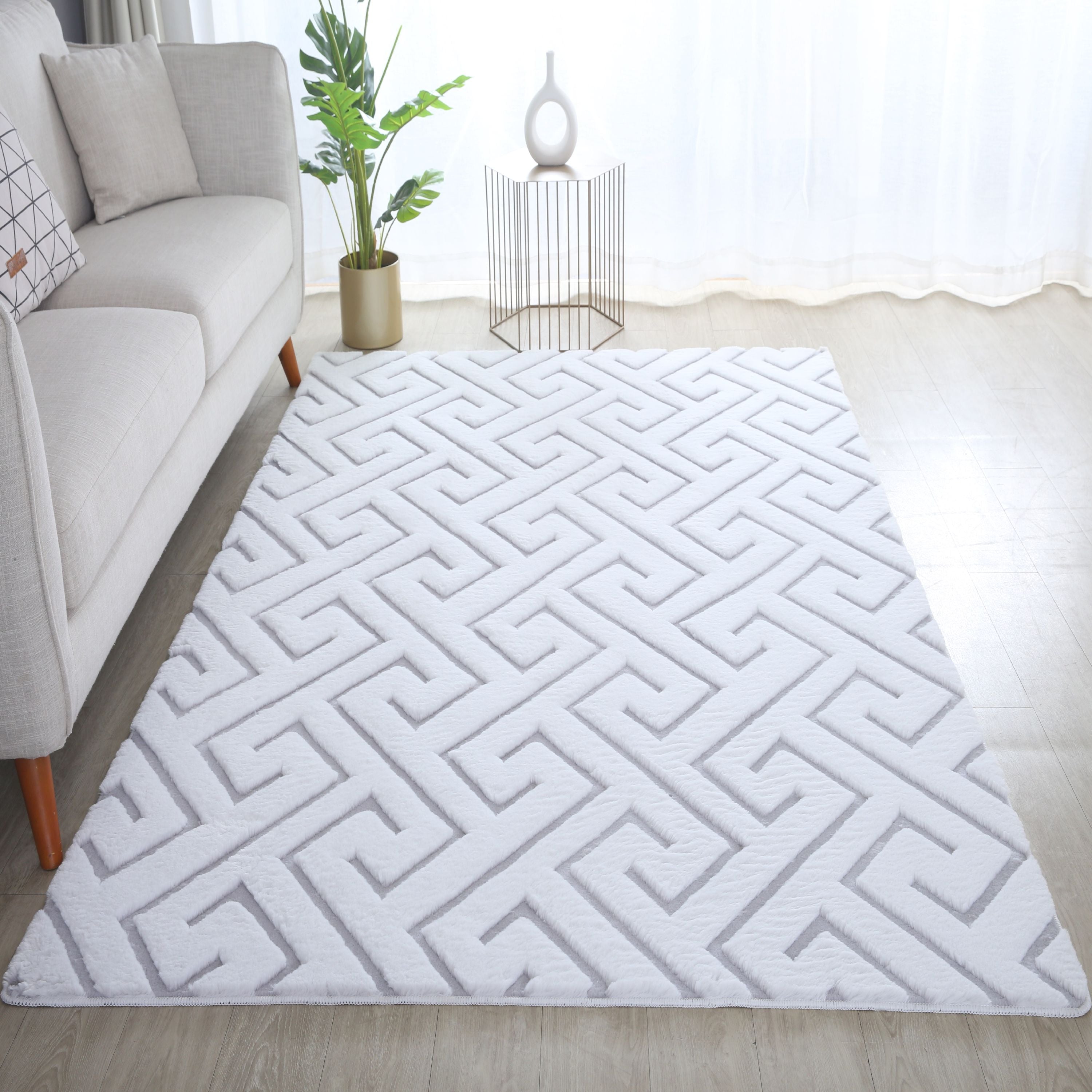 Teppich Wohnzimmer 3D Effekt Skandinavisches Design Soft Weich Felloptik